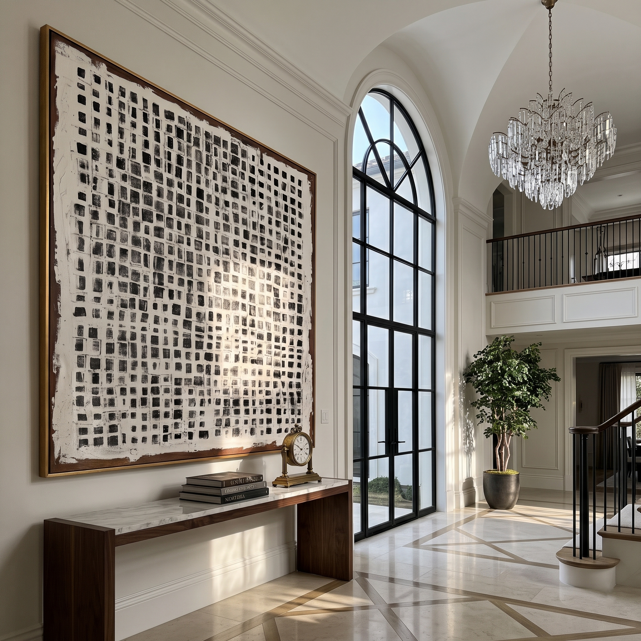 Ink Weave – Black & White Grid Weave Pattern Painting | Minimalist Square Art