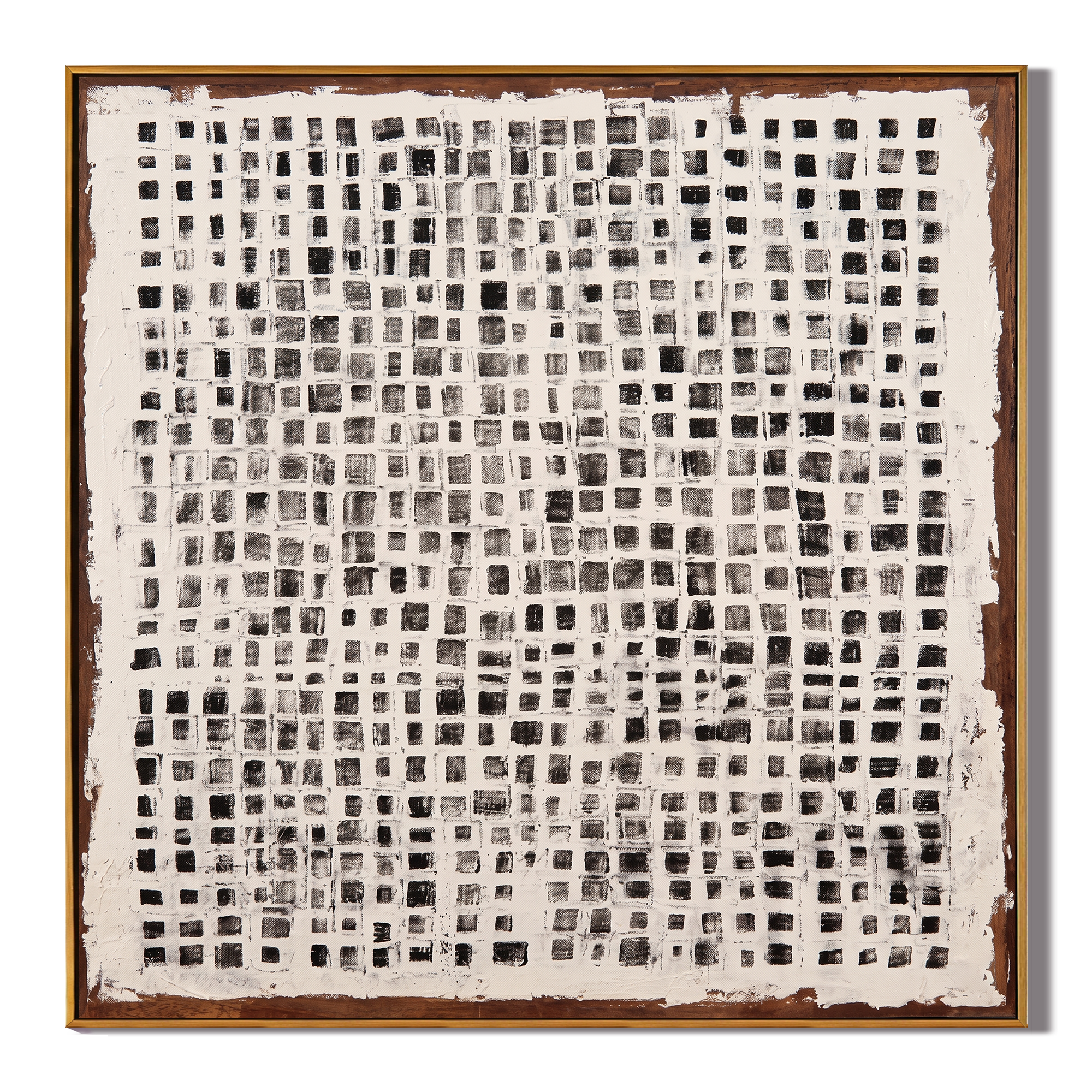 Ink Weave – Black & White Grid Weave Pattern Painting | Minimalist Square Art