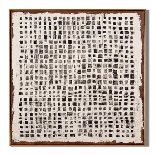 Ink Weave – Black & White Grid Weave Pattern Painting | Minimalist Square Art