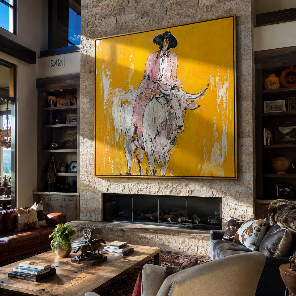 Mustard Dust Carries Pink displayed in a collected contemporary interior