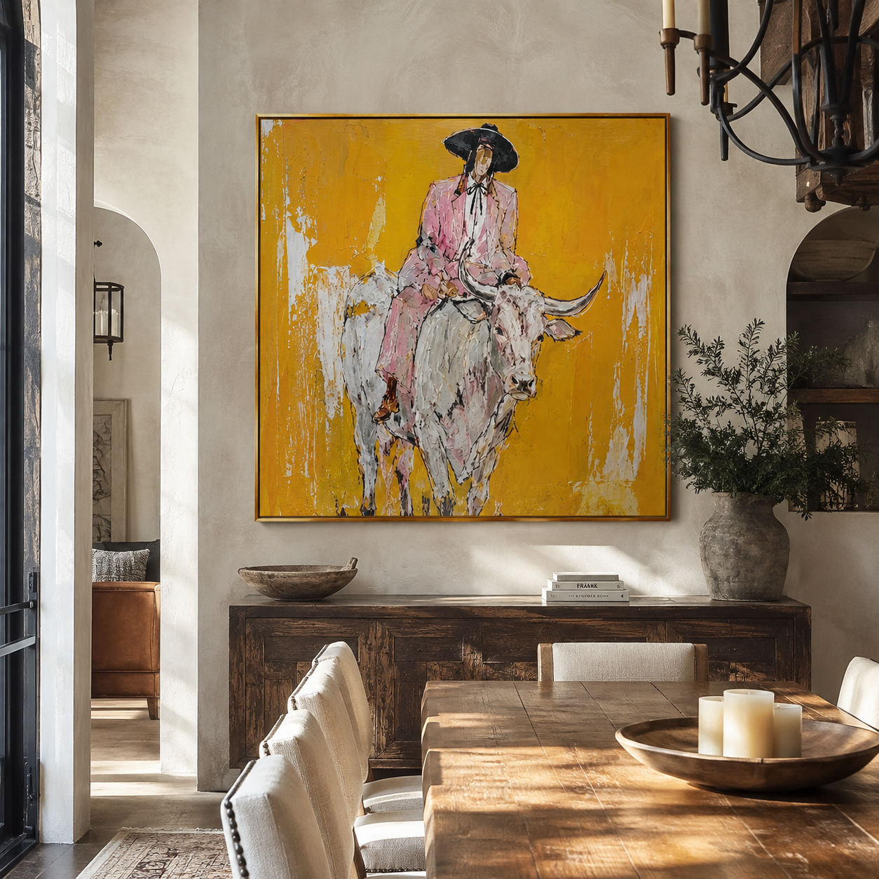 Mustard Dust Carries Pink styled with warm modern furnishings