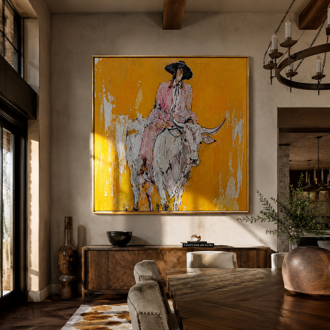 Mustard Dust Carries Pink presented as a colorful interior focal point