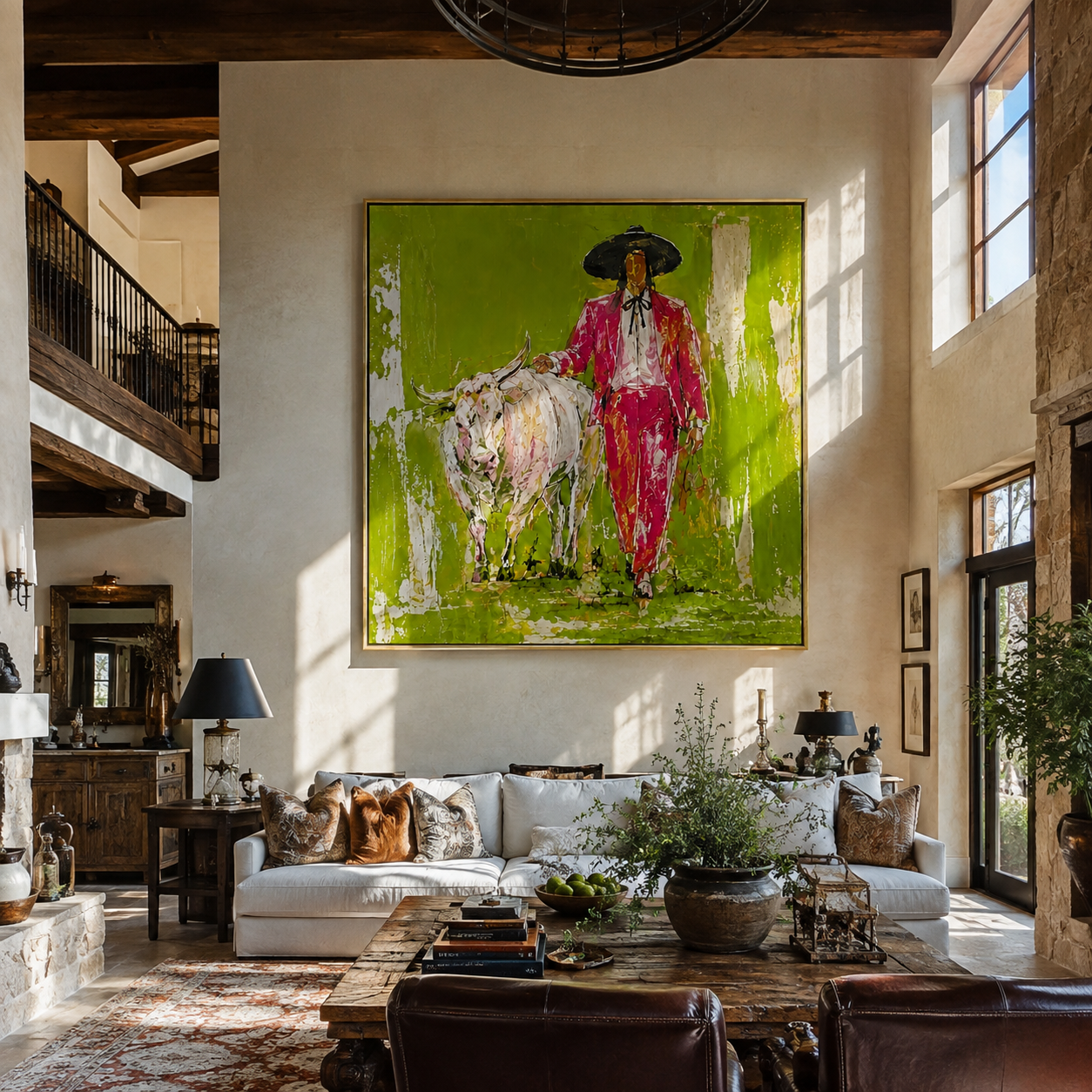 Scarlet Walk Crosses Green displayed in a collected contemporary interior