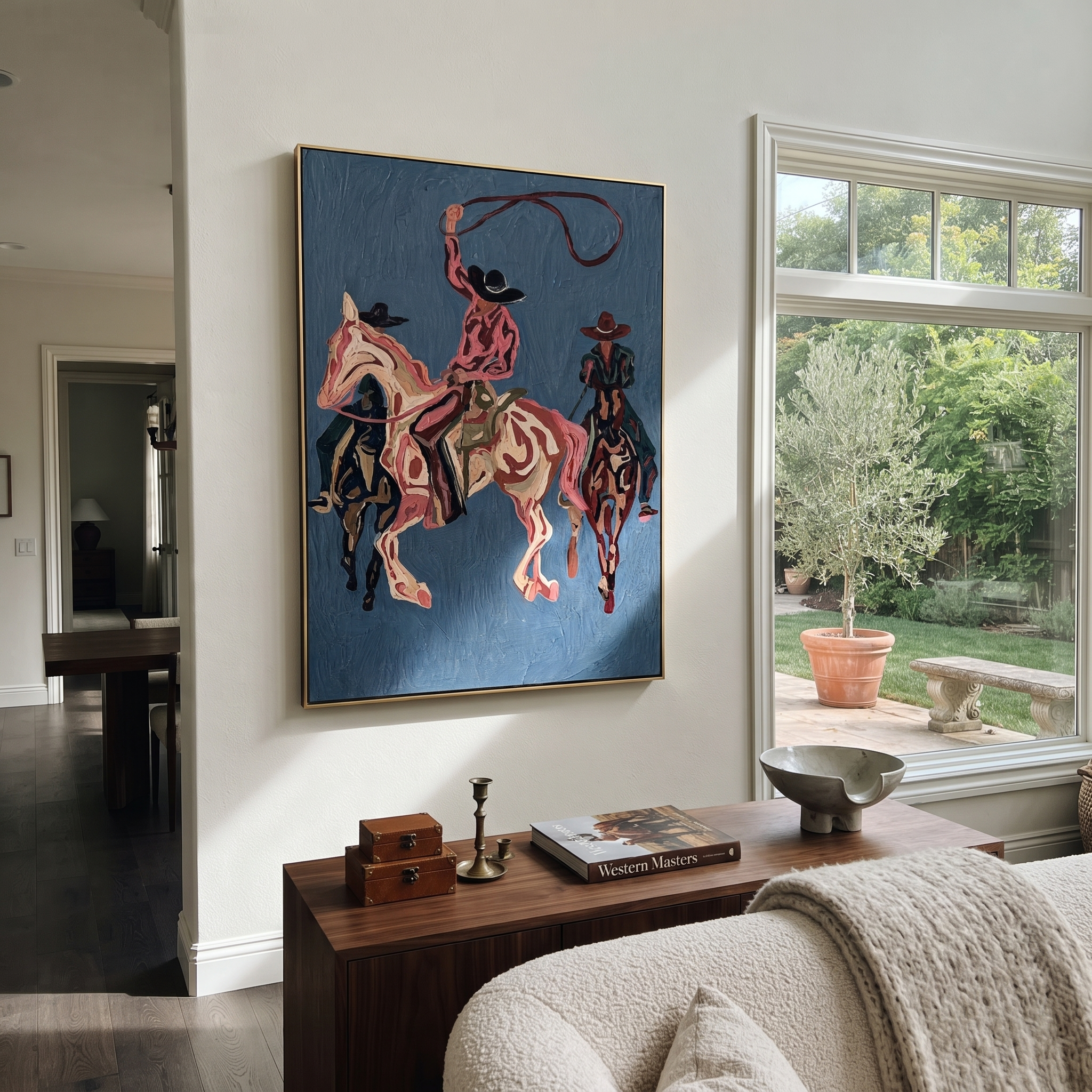 Rose Rope Threads Blue displayed in a collected contemporary interior