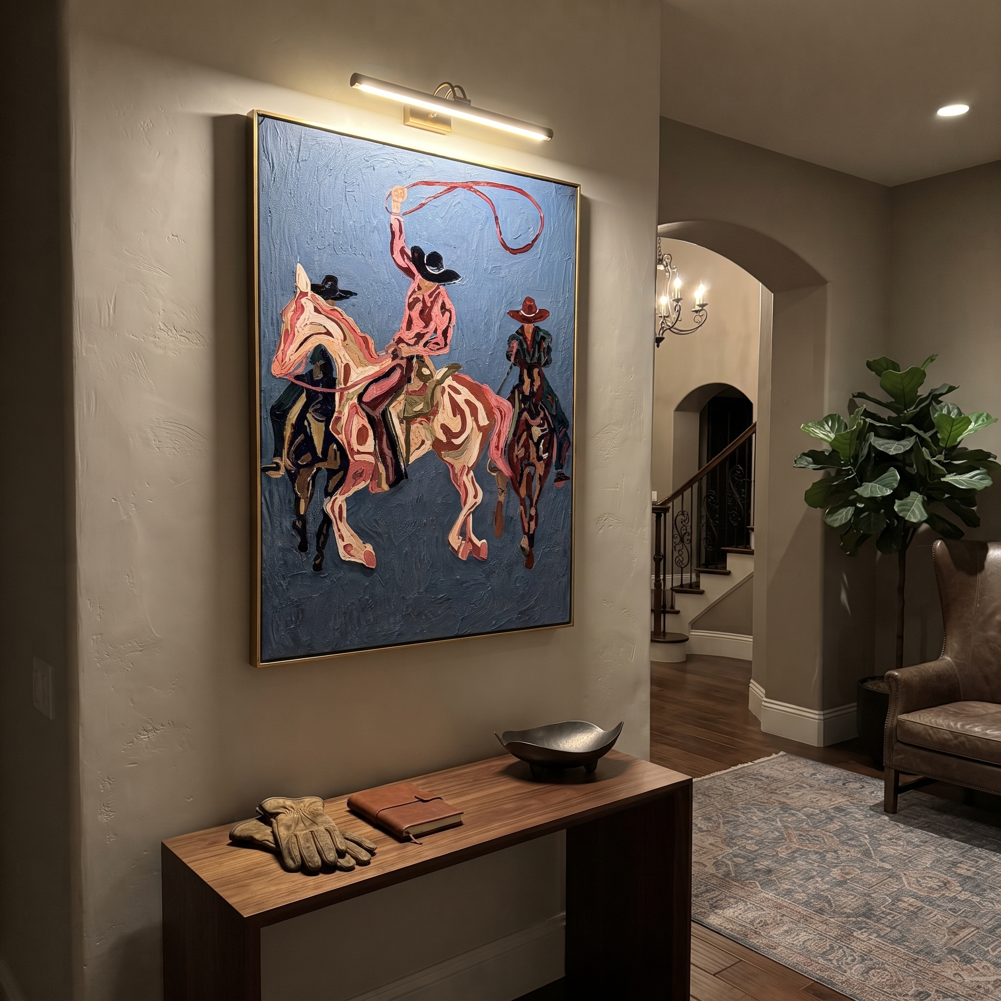 Rose Rope Threads Blue styled with warm modern furnishings