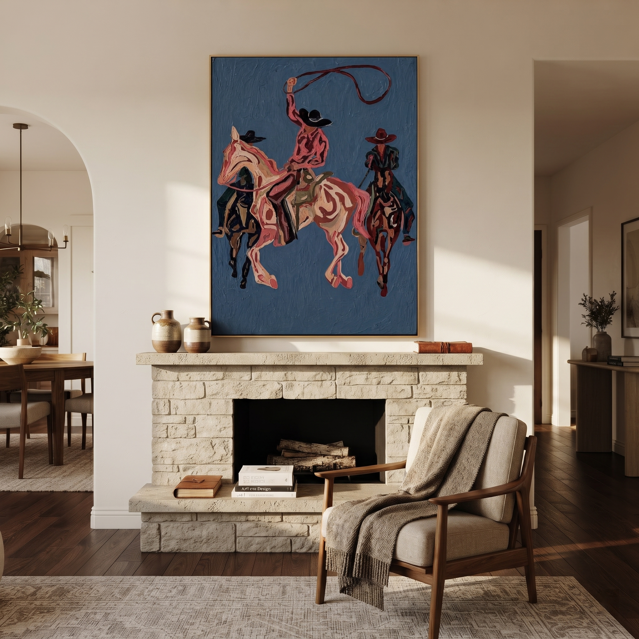 Rose Rope Threads Blue presented as a colorful interior focal point