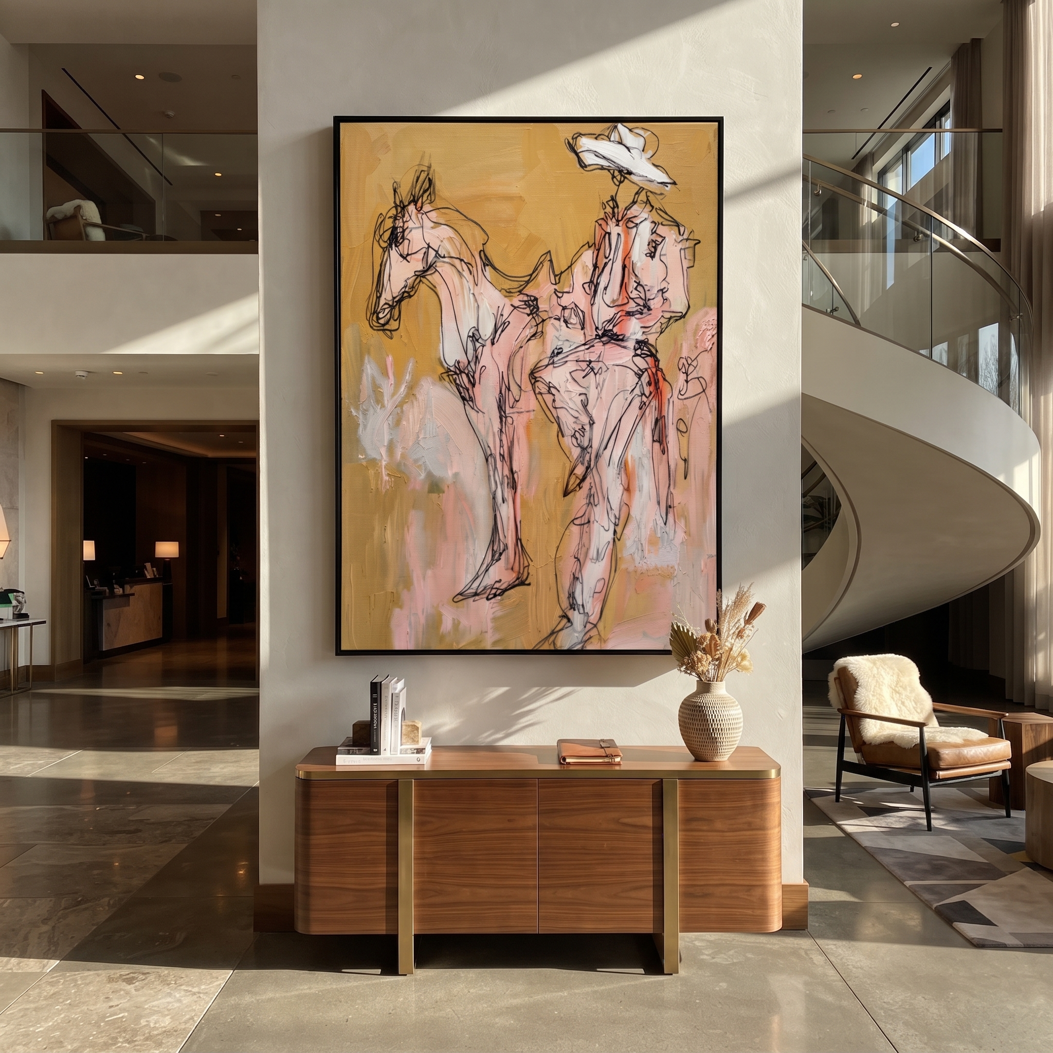 Still Hands Ride Ochre styled with wood, linen, and modern decor