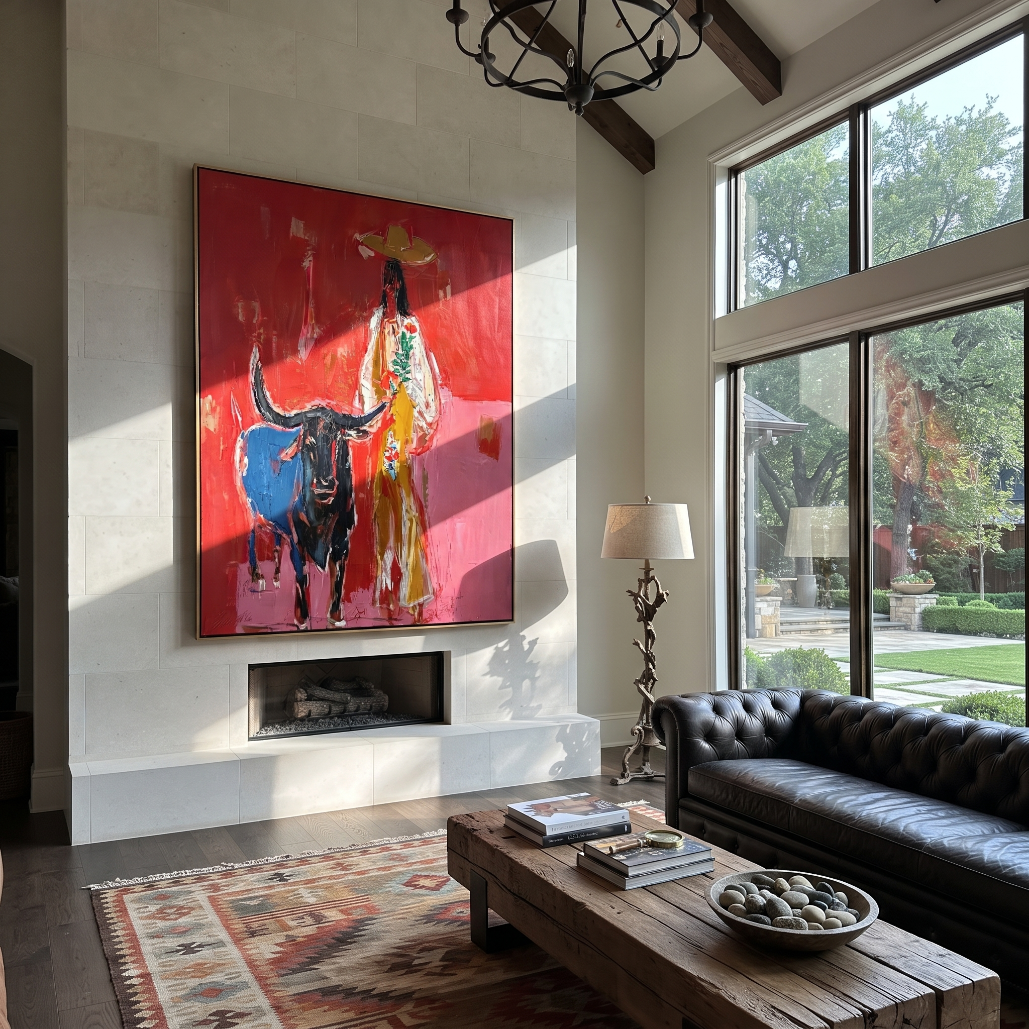 Floral Coat Guards Horns displayed in a collected contemporary interior