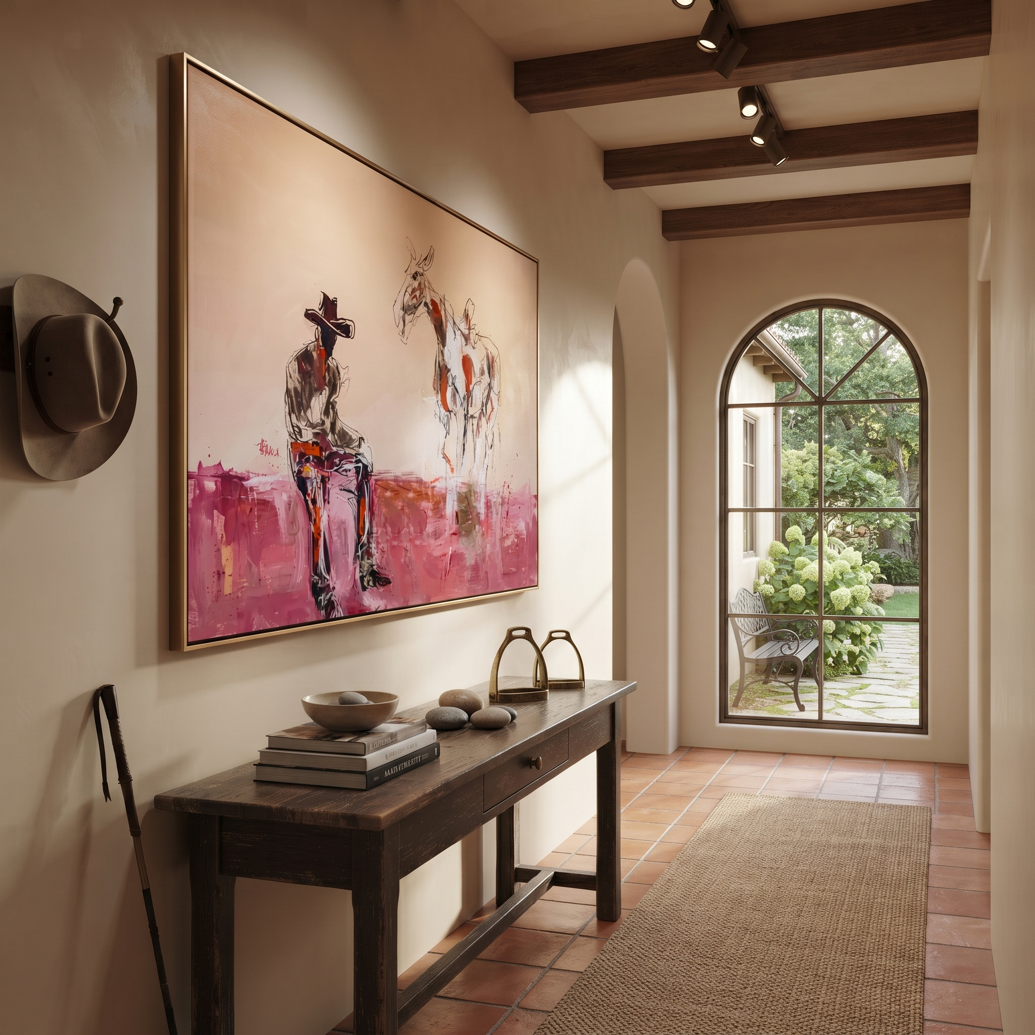 Pink Dust Holds Distance styled with warm modern furnishings
