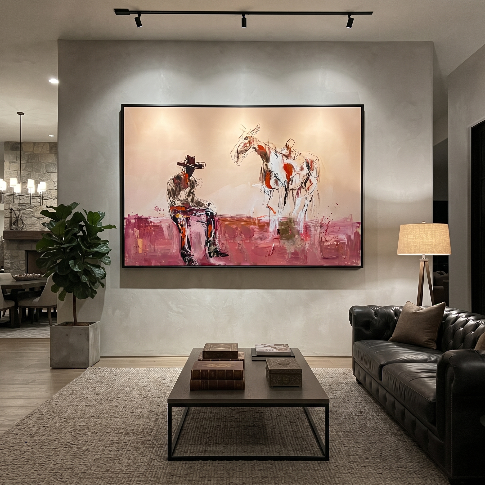 Pink Dust Holds Distance styled with wood, linen, and modern decor