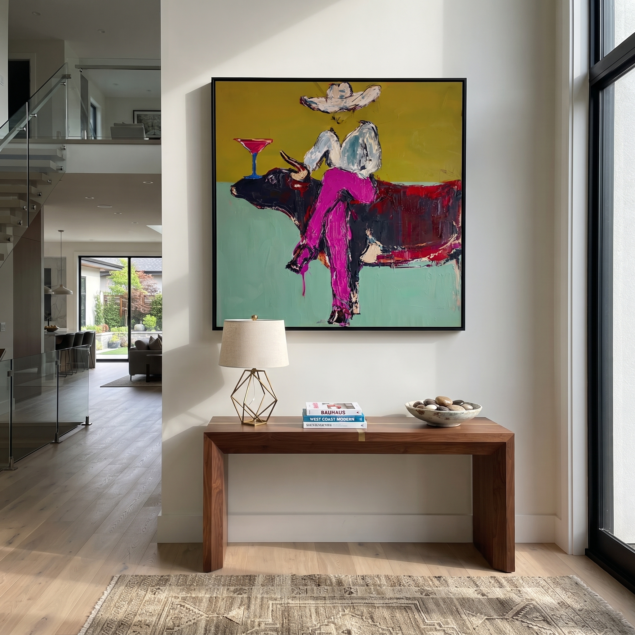 Martini Rests Above Horns presented as a colorful interior focal point