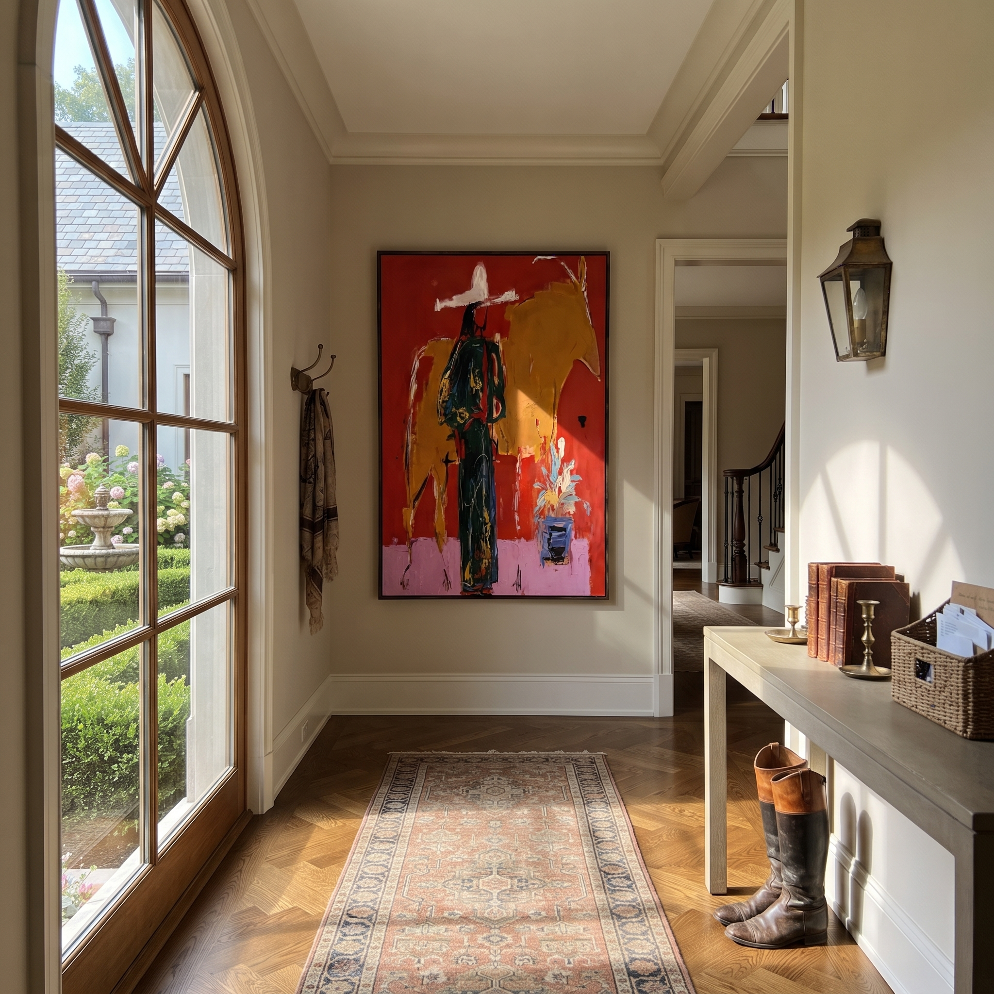 Golden Bull Shadows Cowgirl presented as a colorful interior focal point
