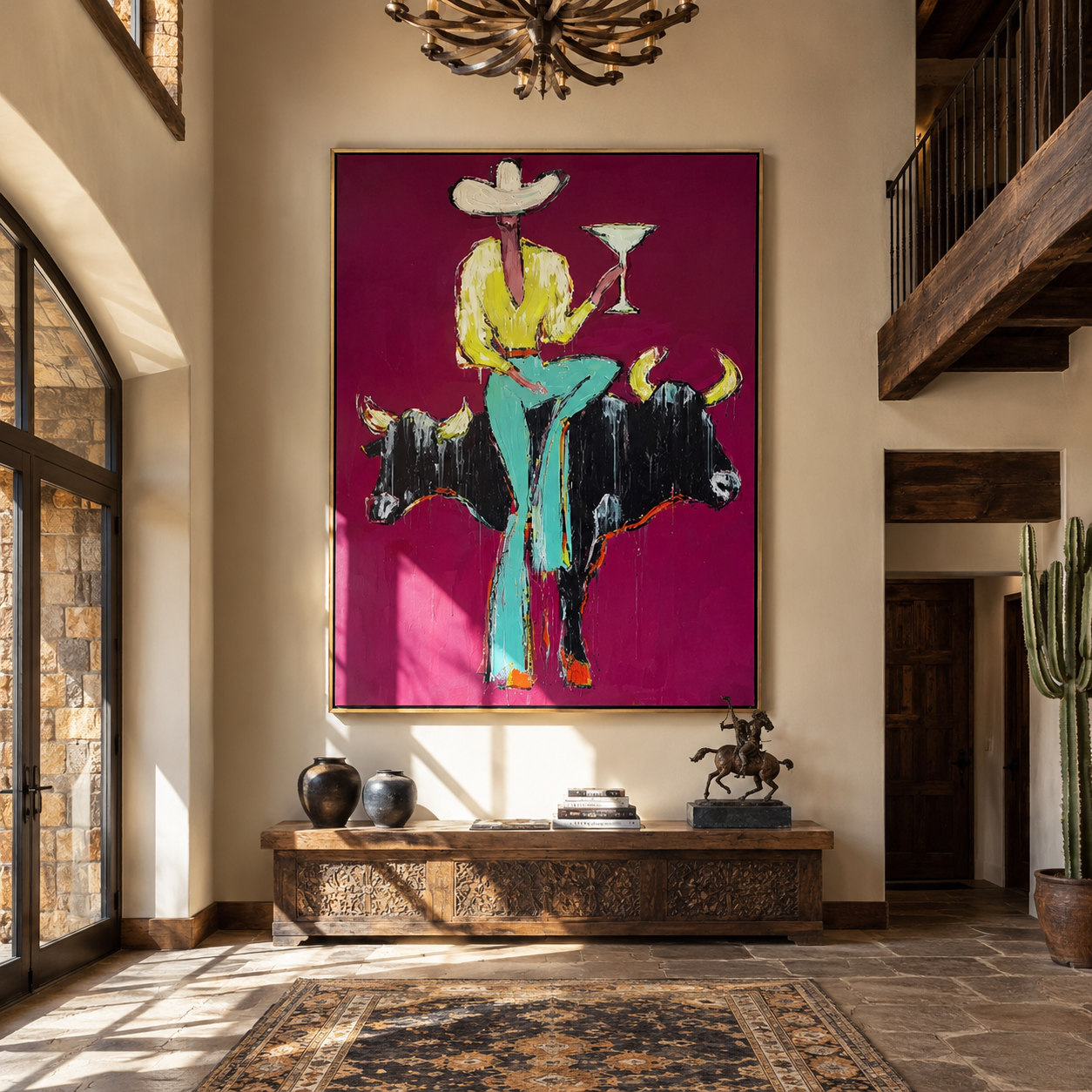 Two Bulls Hold Toast styled with wood, linen, and modern decor