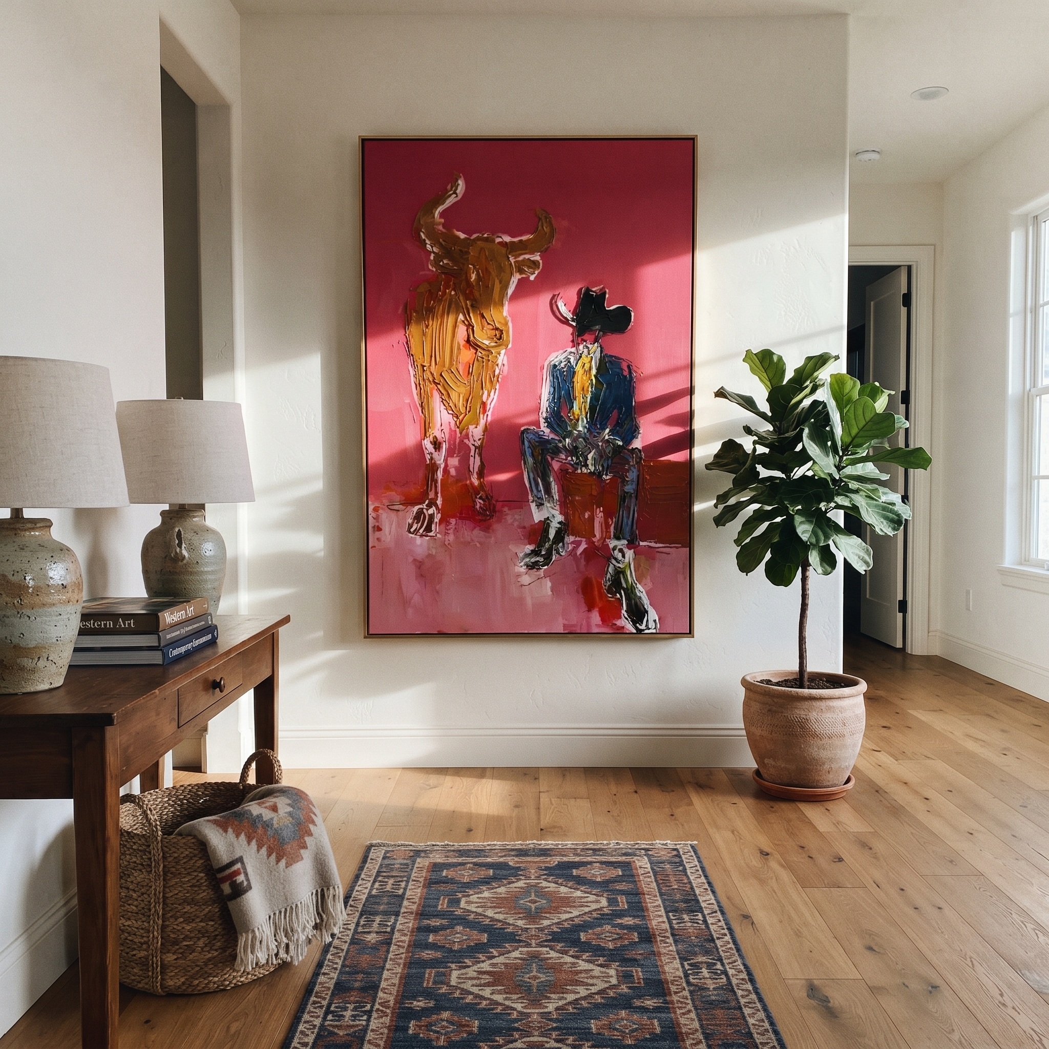 Giant Horns Keep Watch presented as a colorful interior focal point