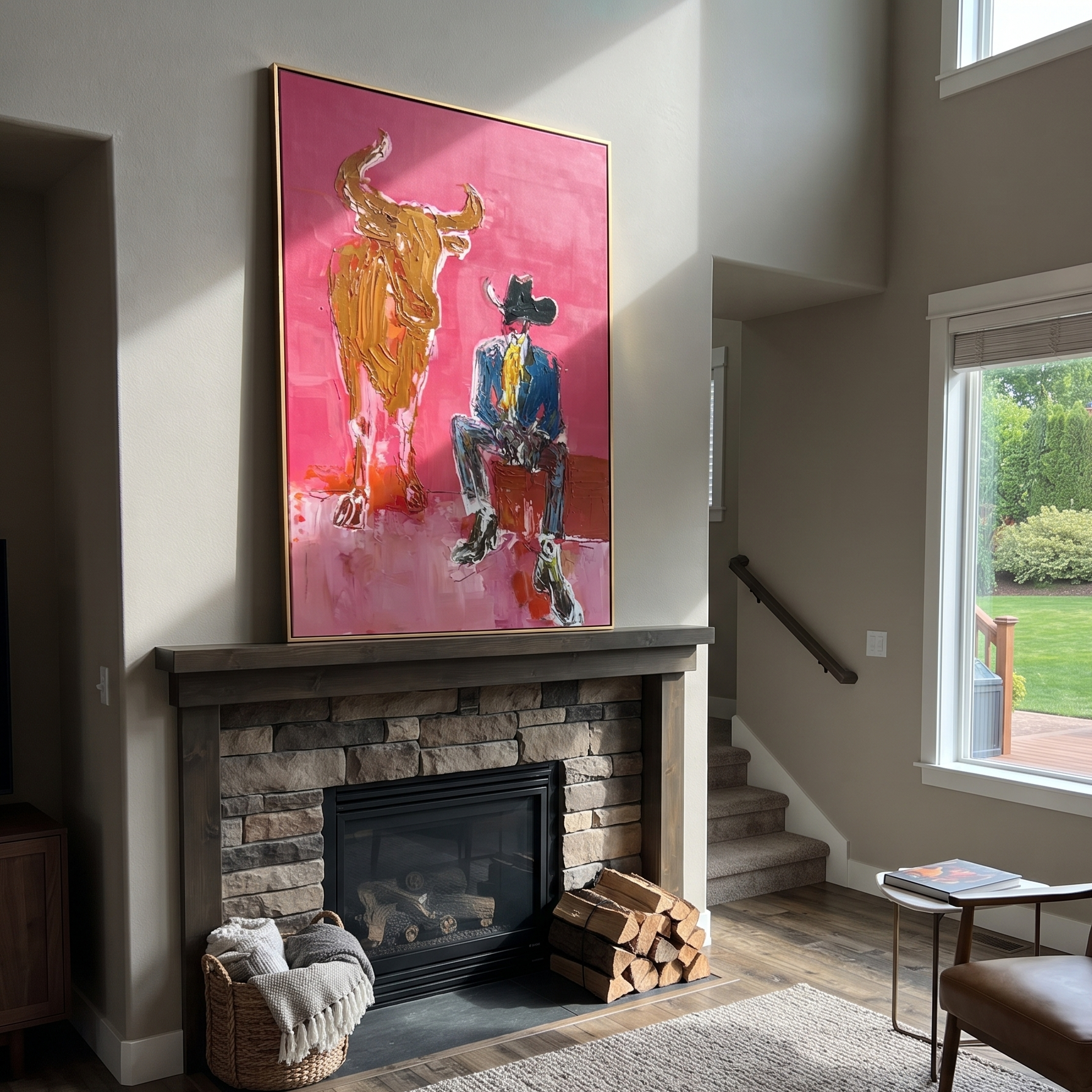 Giant Horns Keep Watch styled with wood, linen, and modern decor