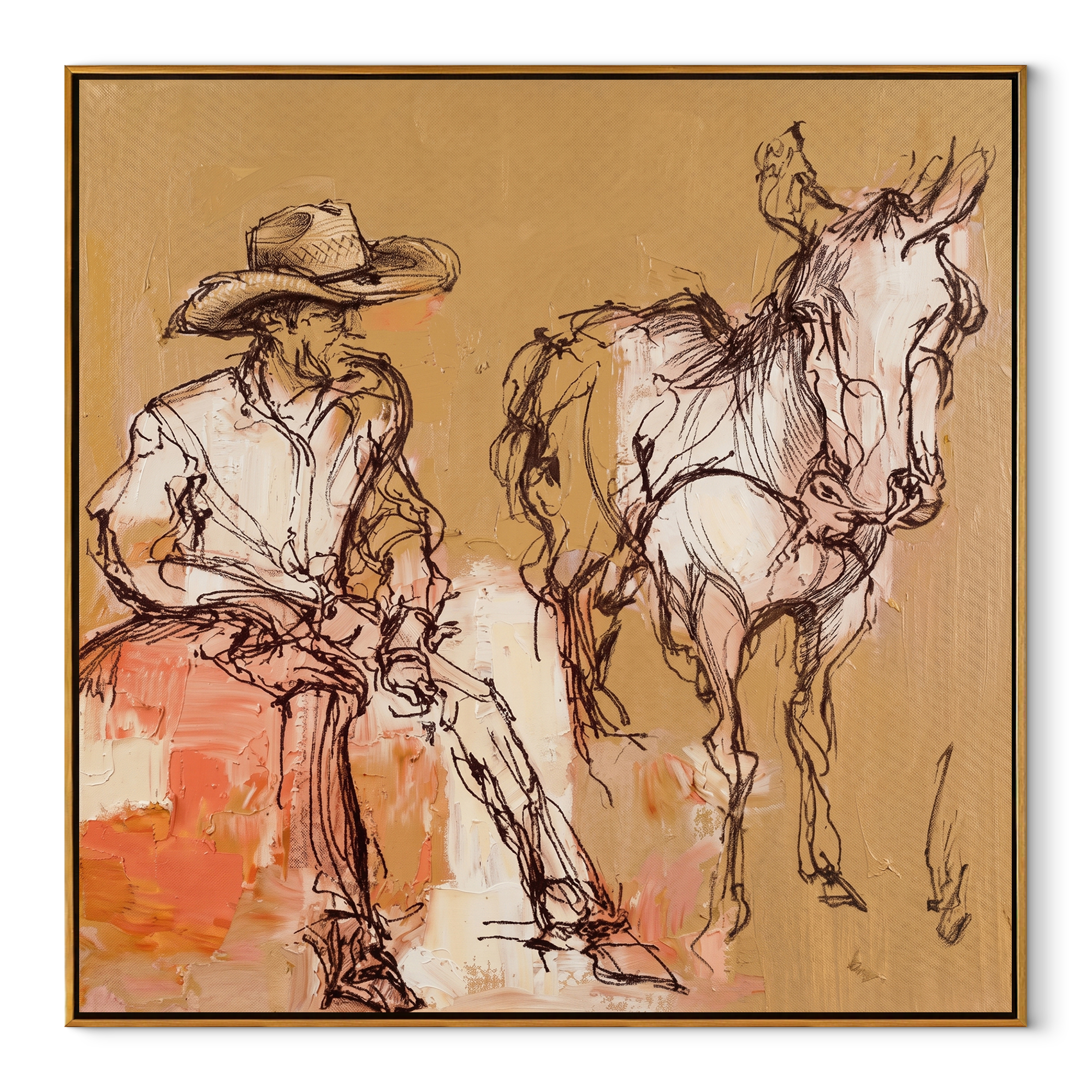 Sand Lines Hold Patience Western figurative painting, square canvas artwork