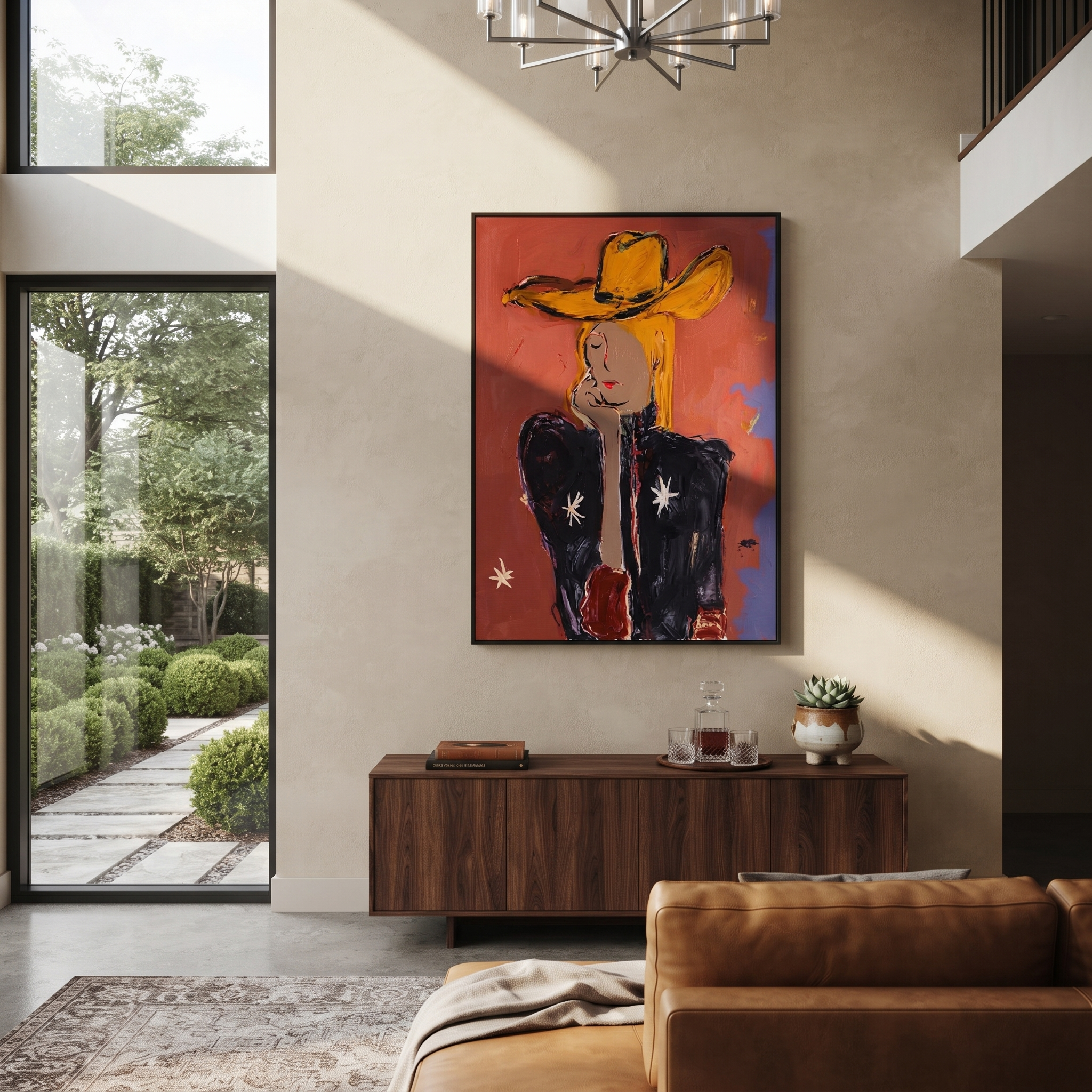 Golden Hat Hides Silence displayed in a collected contemporary interior