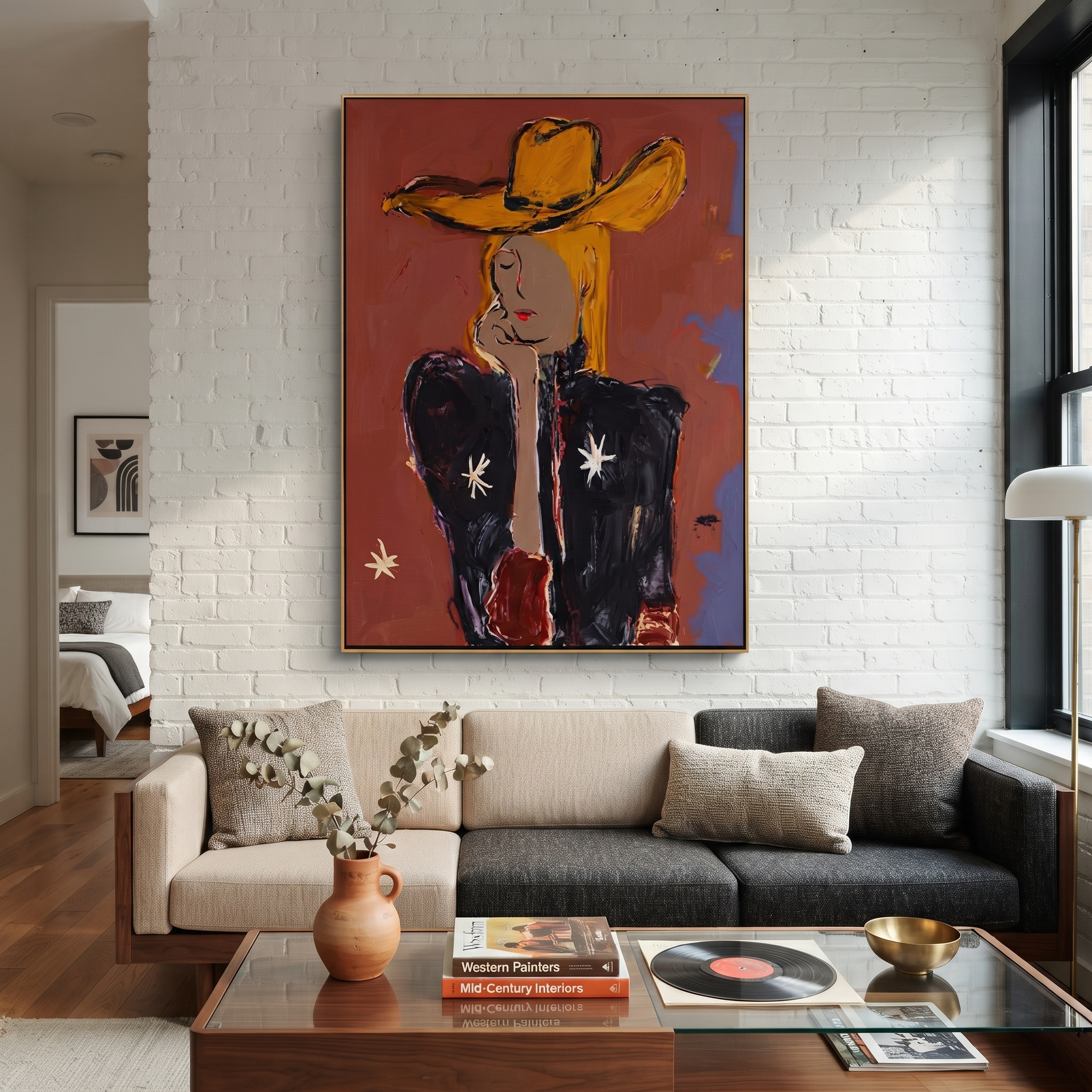 Golden Hat Hides Silence displayed in a layered residential setting