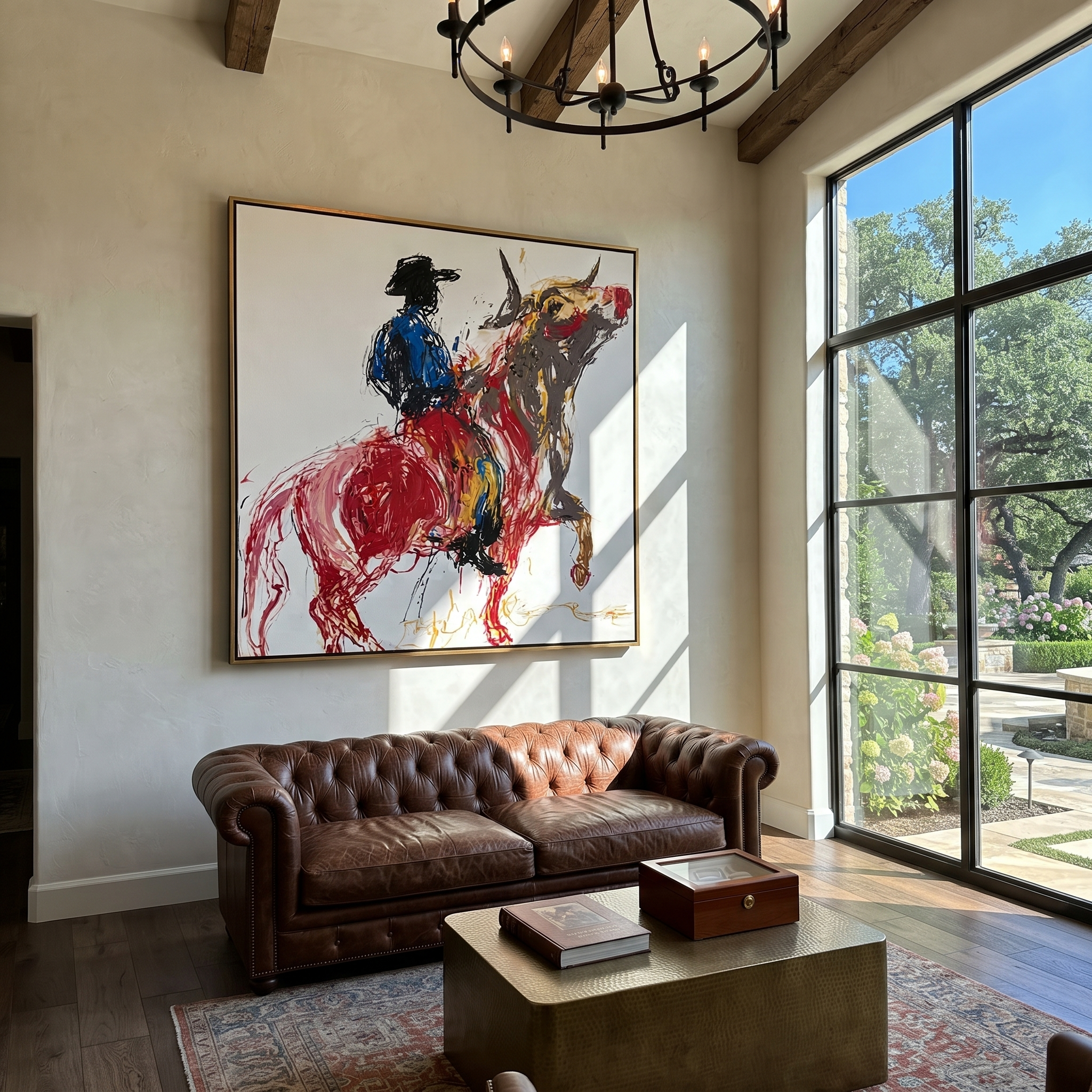 Red Horse Climbs Air displayed in a collected contemporary interior