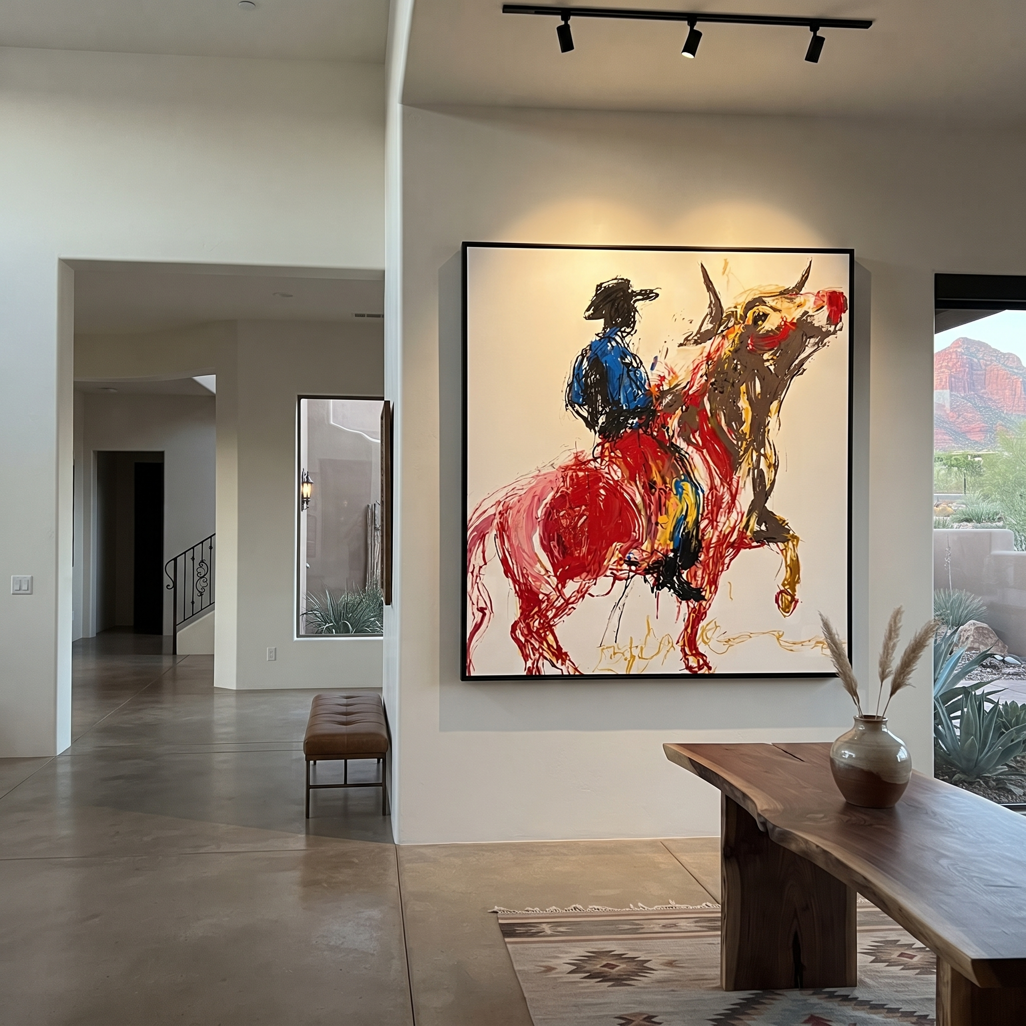 Red Horse Climbs Air styled with warm modern furnishings