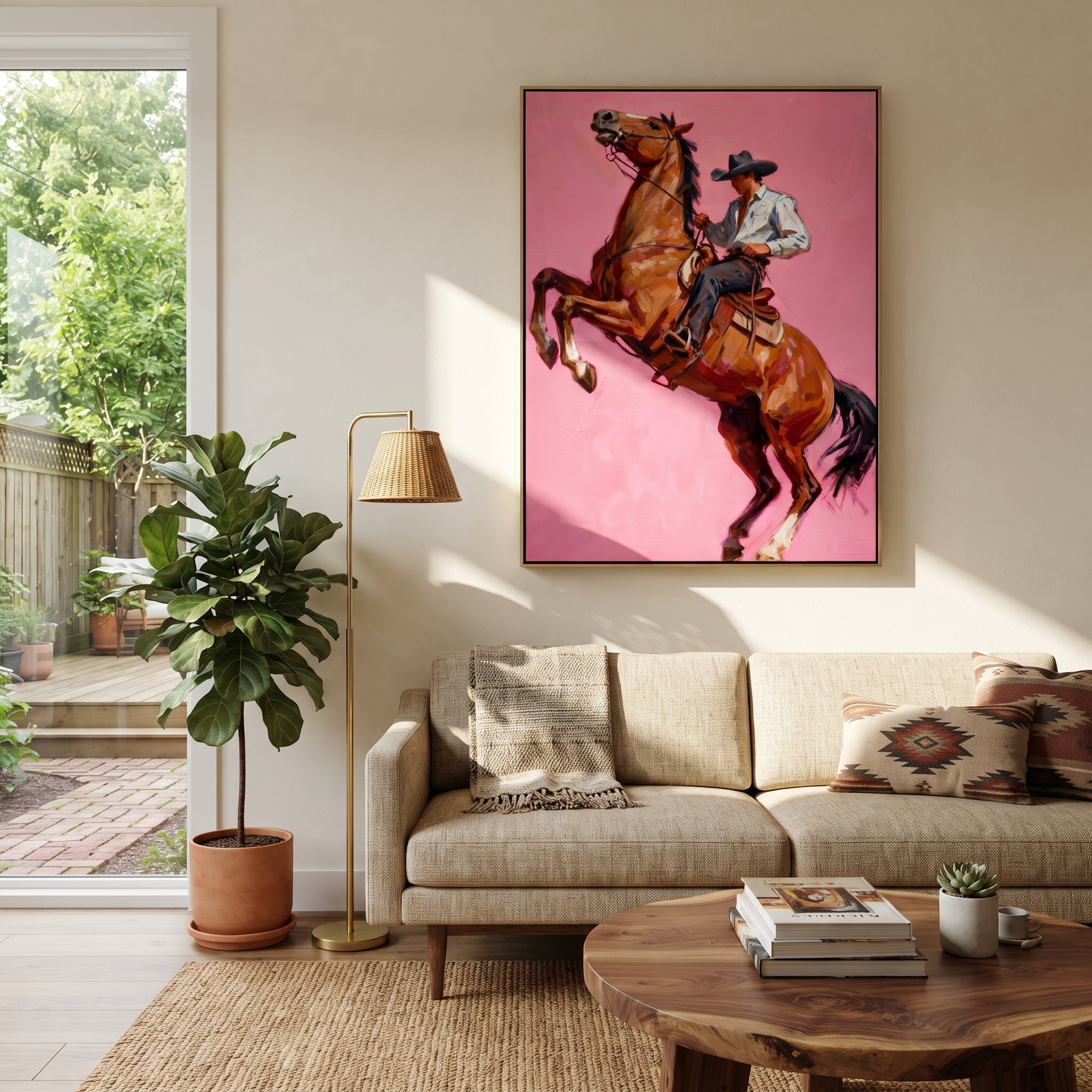 Chestnut Hooves Break Pink styled with warm modern furnishings