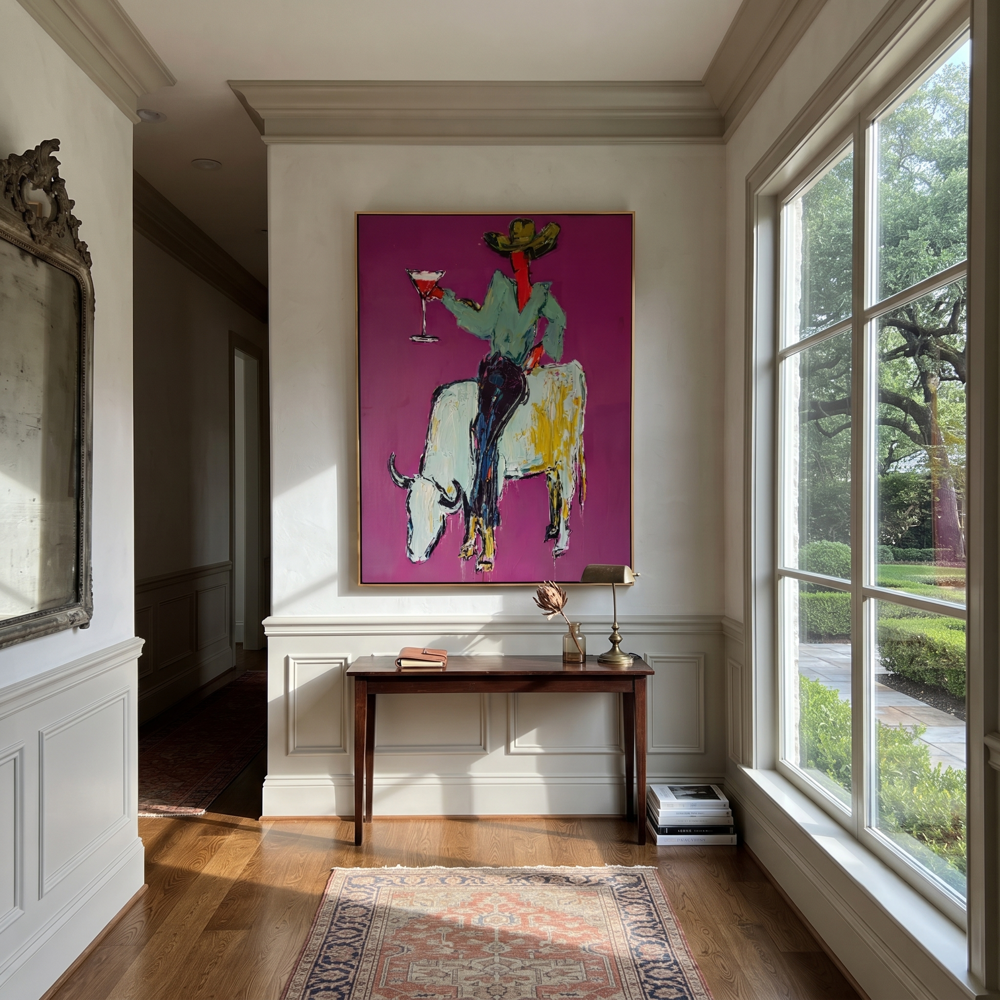 White Horns Carry Evening displayed in a collected contemporary interior