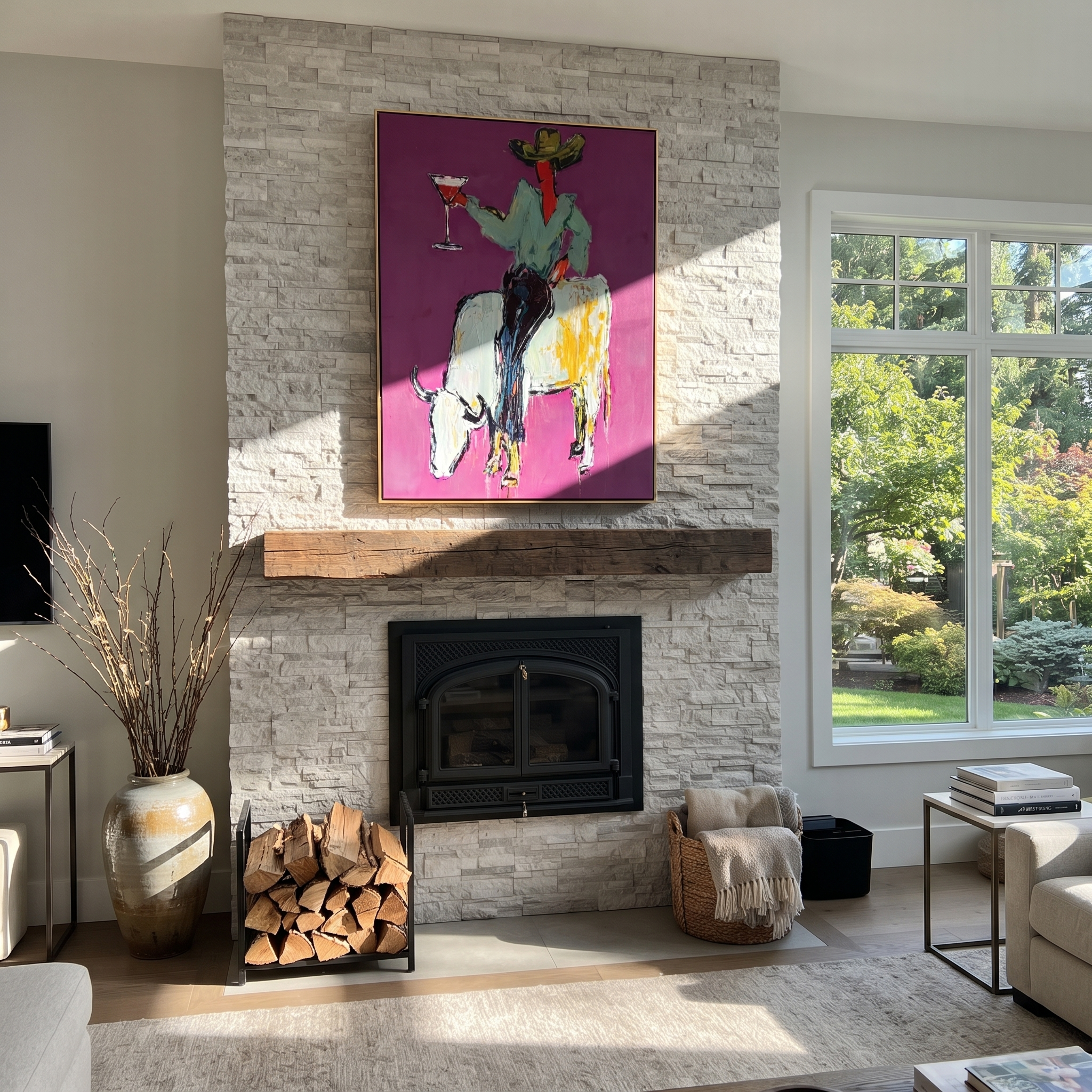 White Horns Carry Evening displayed in a layered residential setting