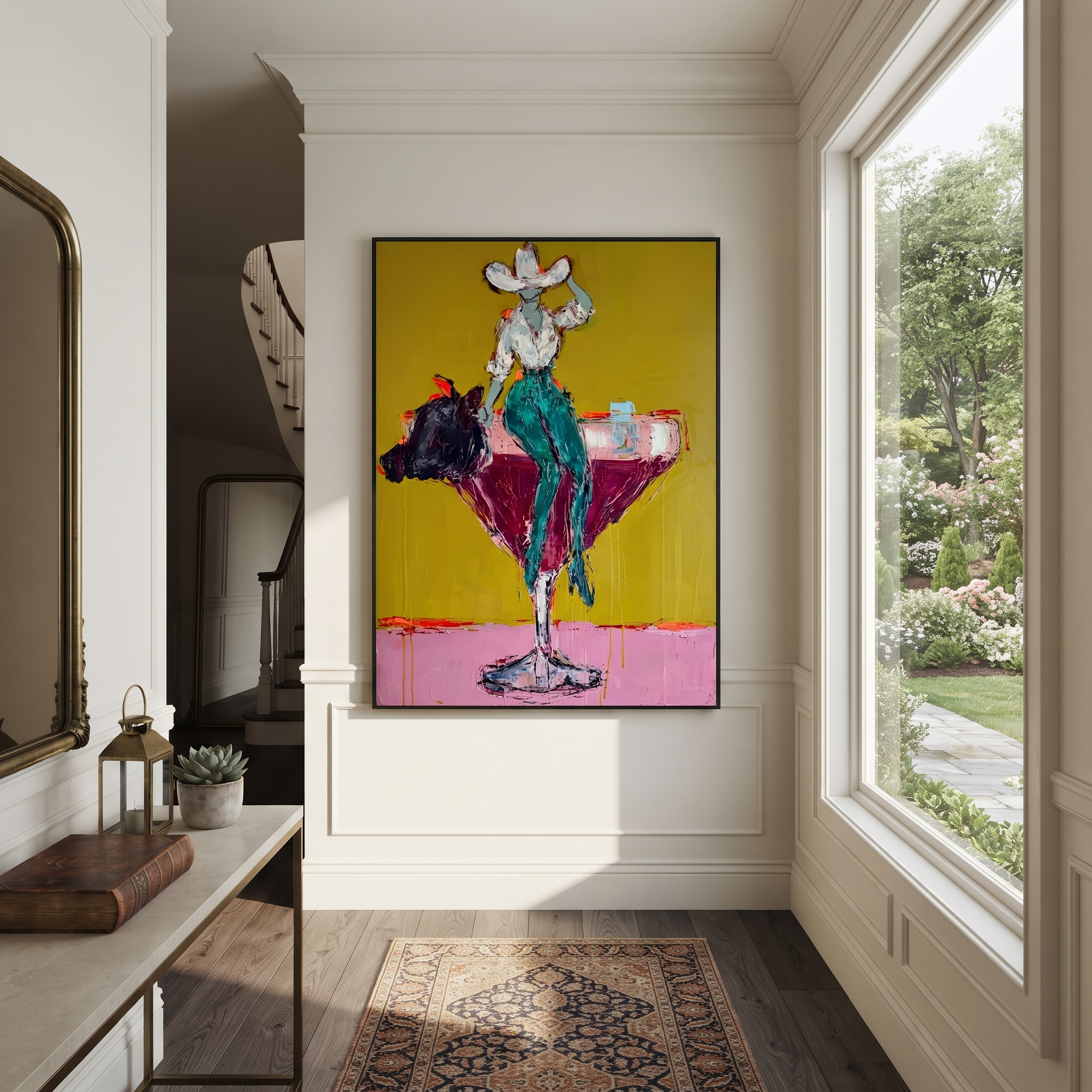 Turquoise Legs Balance Crimson styled with warm modern furnishings
