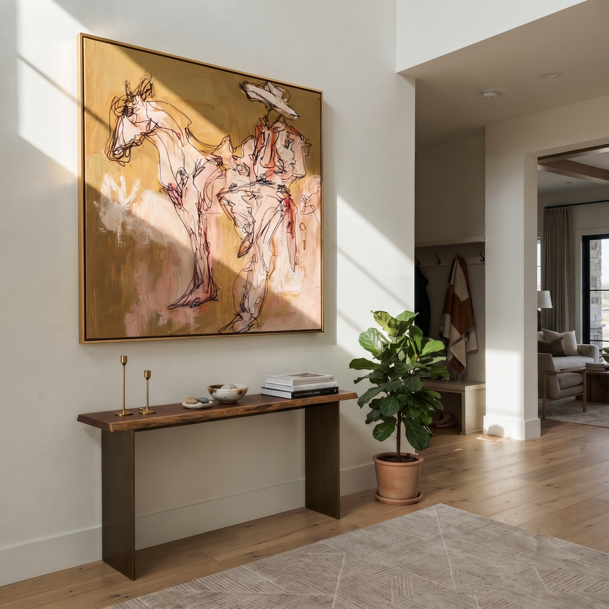 Pale Rider Waits Ochre presented as a colorful interior focal point
