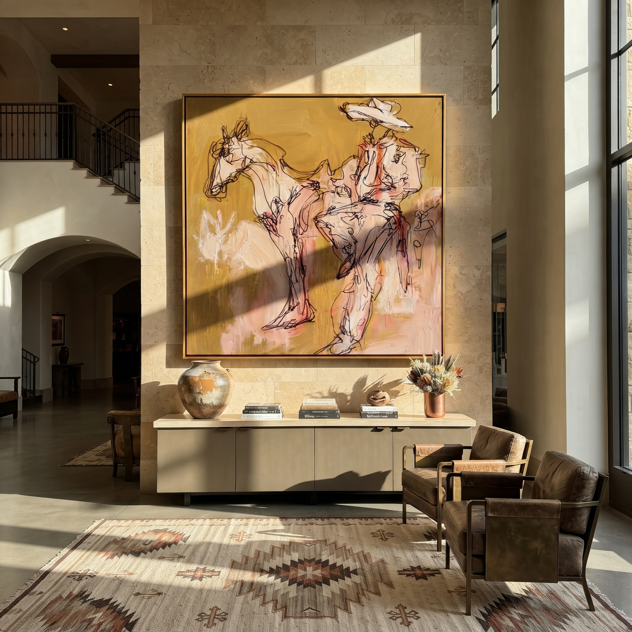 Pale Rider Waits Ochre displayed in a layered residential setting