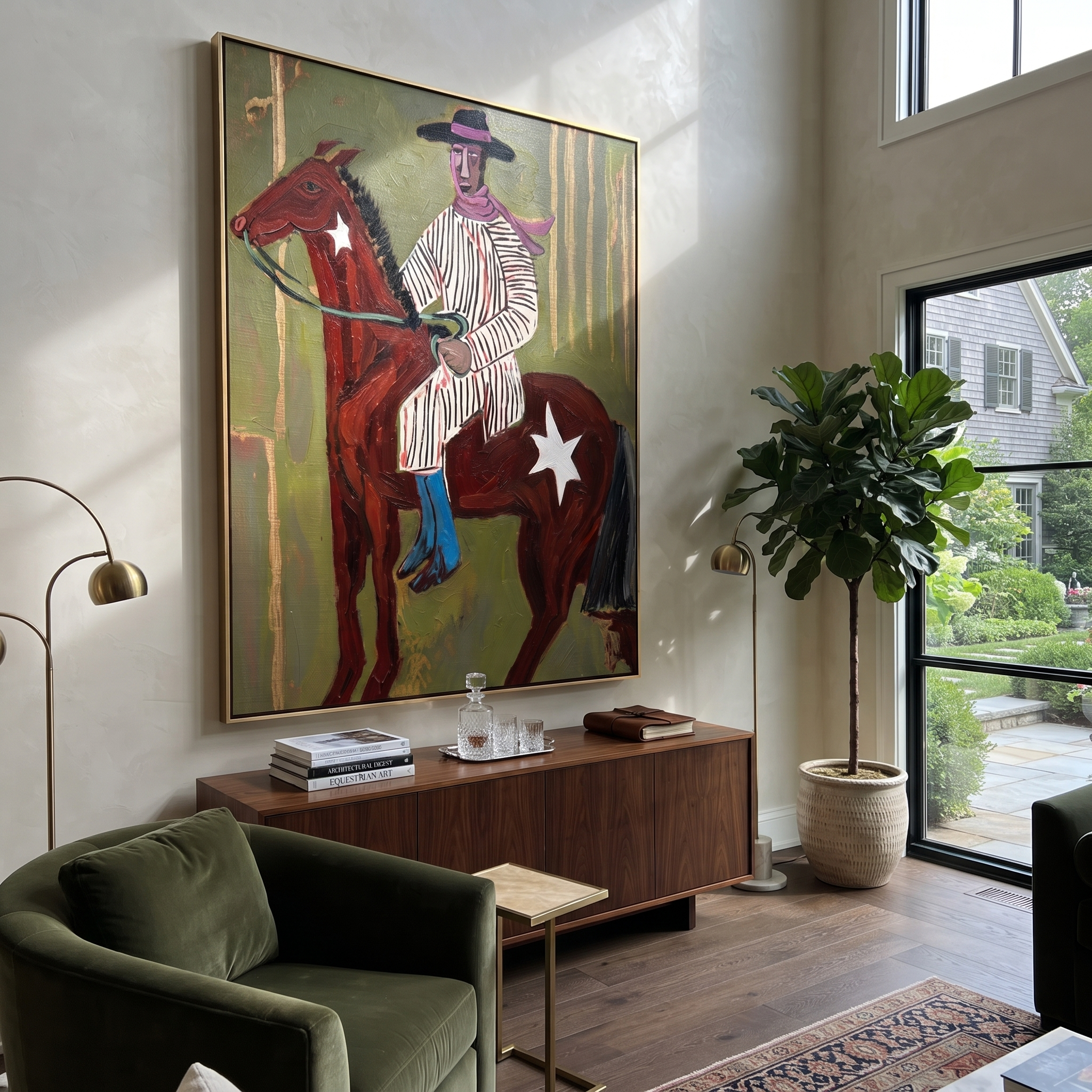 Striped Rider Crosses Olive styled with warm modern furnishings
