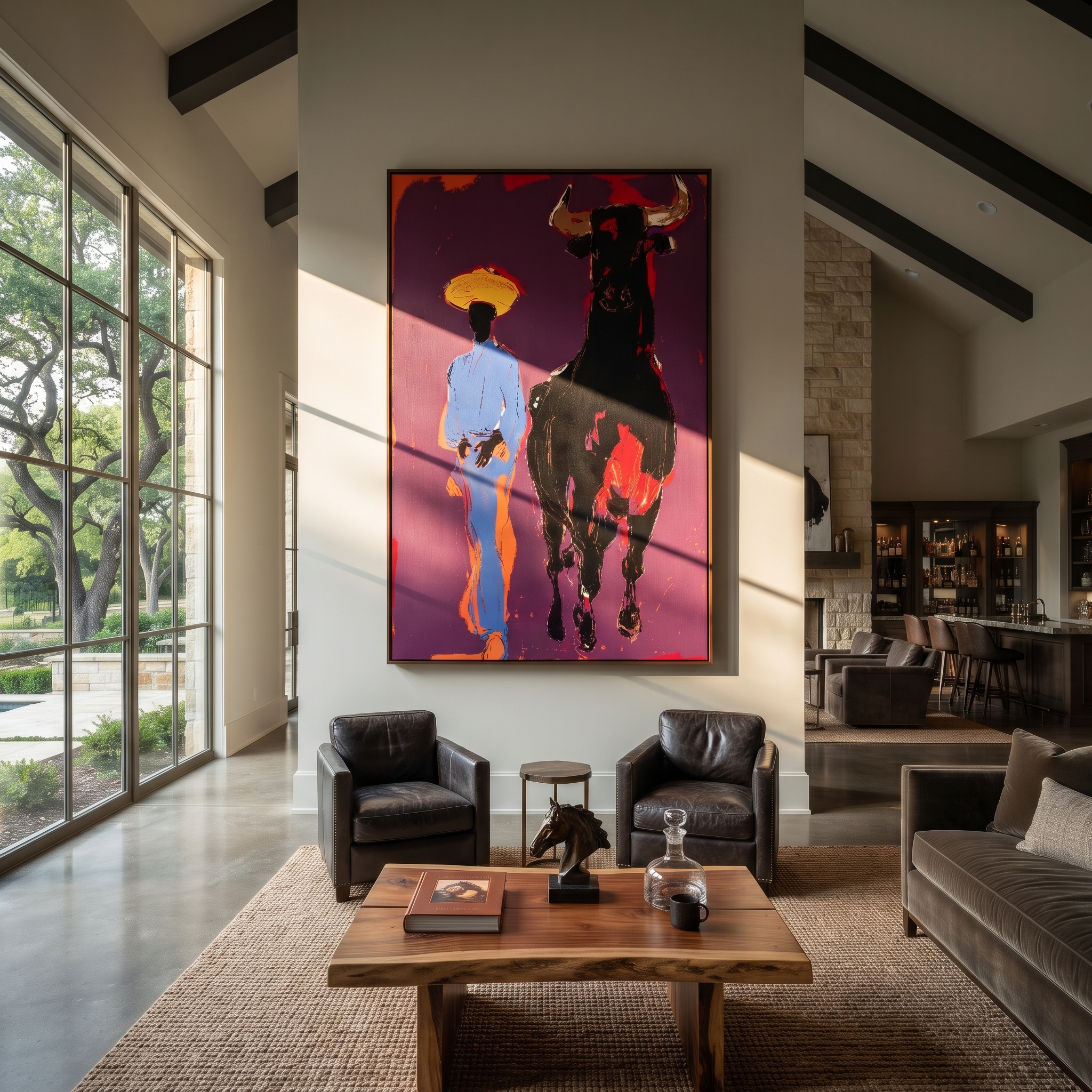 Black Bull Follows Blue displayed in a collected contemporary interior