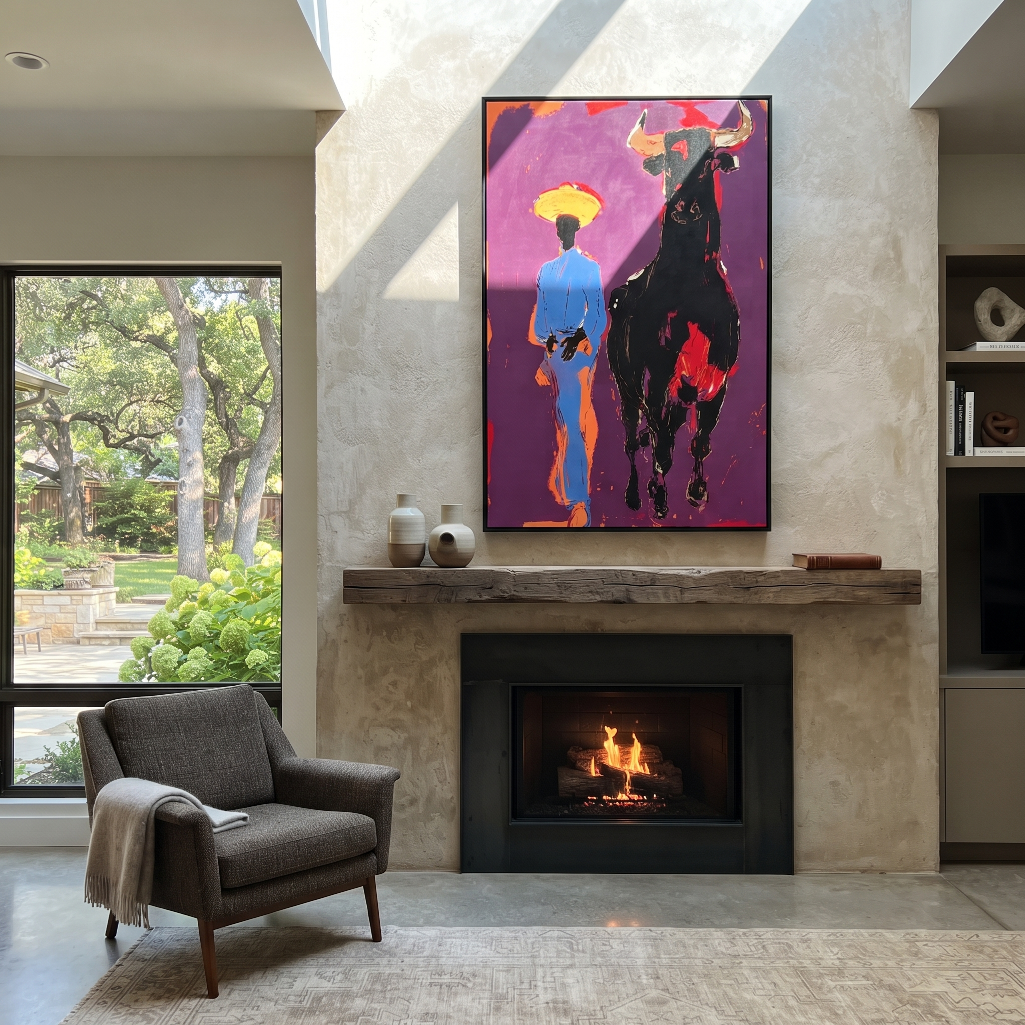Black Bull Follows Blue styled with wood, linen, and modern decor