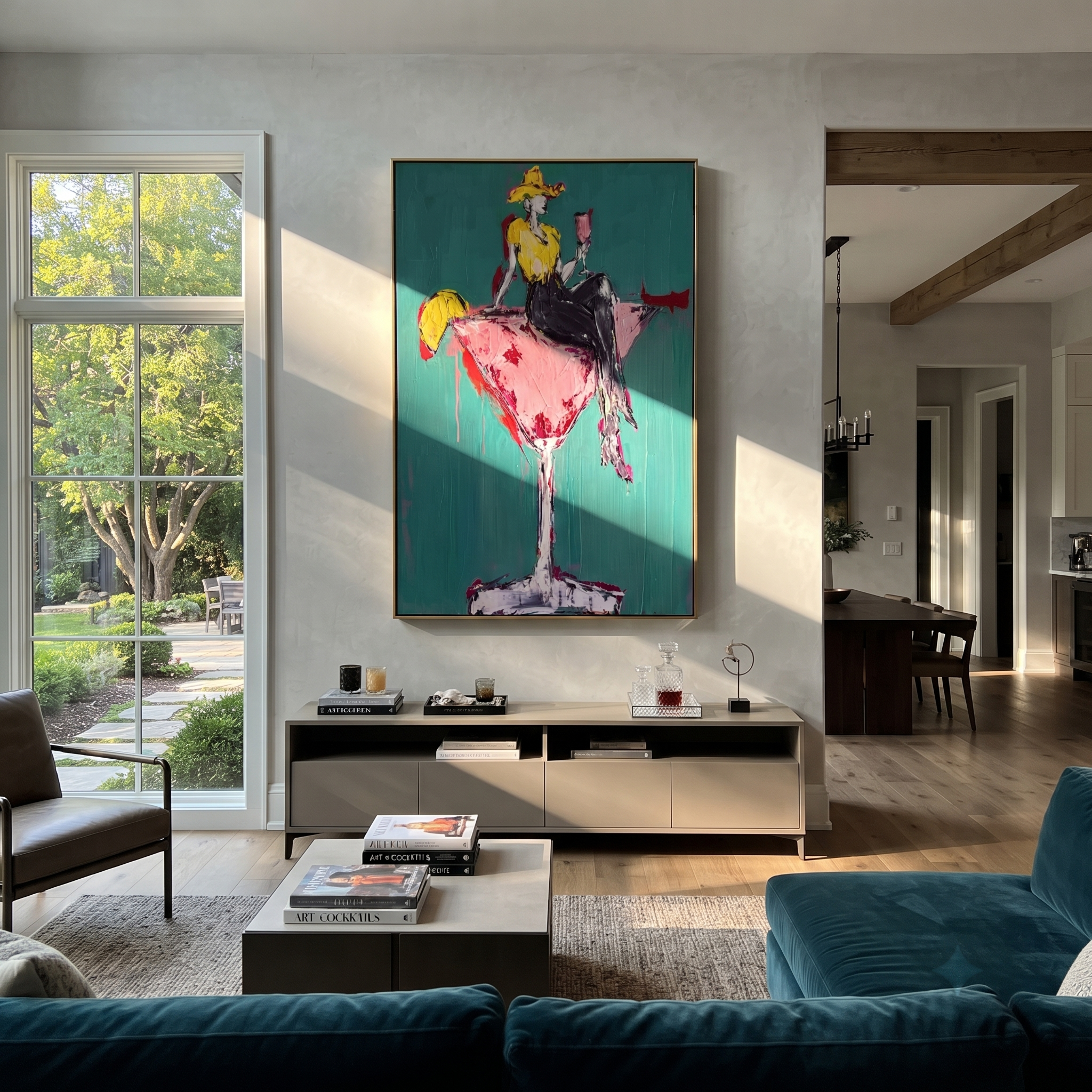 Golden Cowgirl Holds Rose displayed in a collected contemporary interior