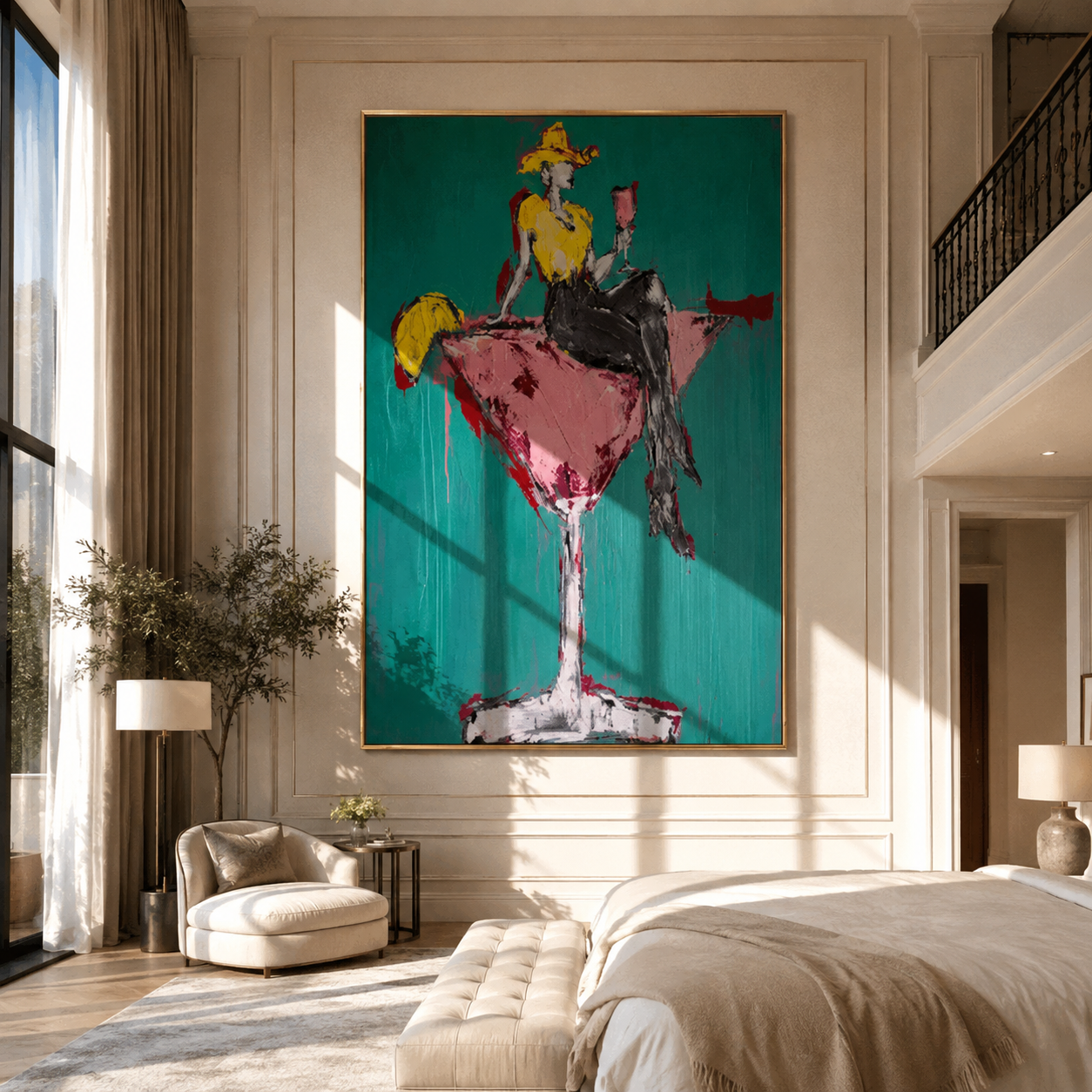 Golden Cowgirl Holds Rose presented as a colorful interior focal point