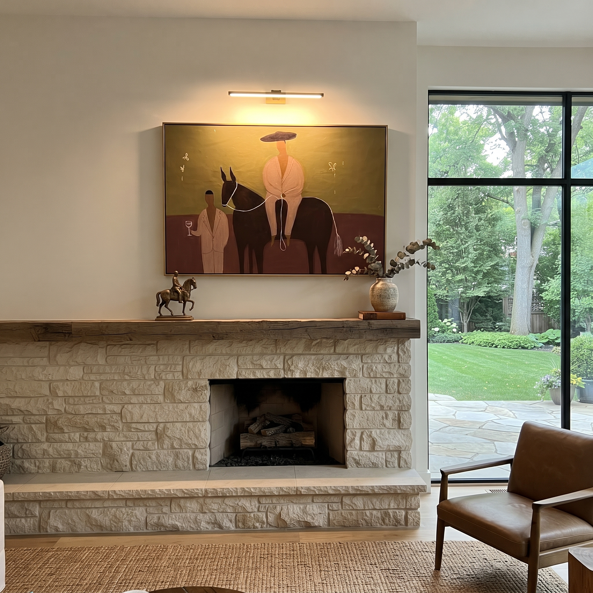 Two Figures Share Reins styled with wood, linen, and modern decor
