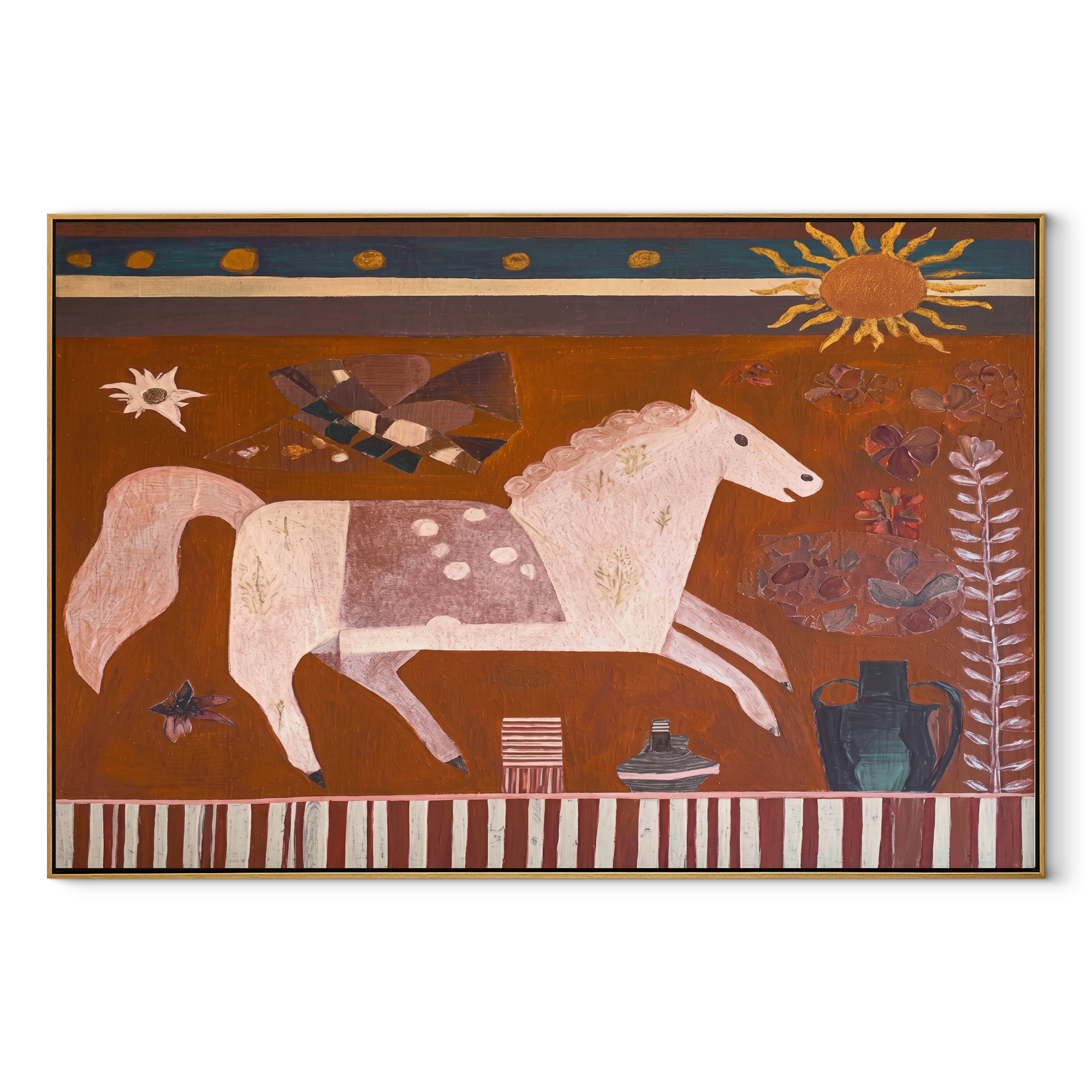 Pale Horse Runs Sunward Western figurative painting, horizontal canvas artwork