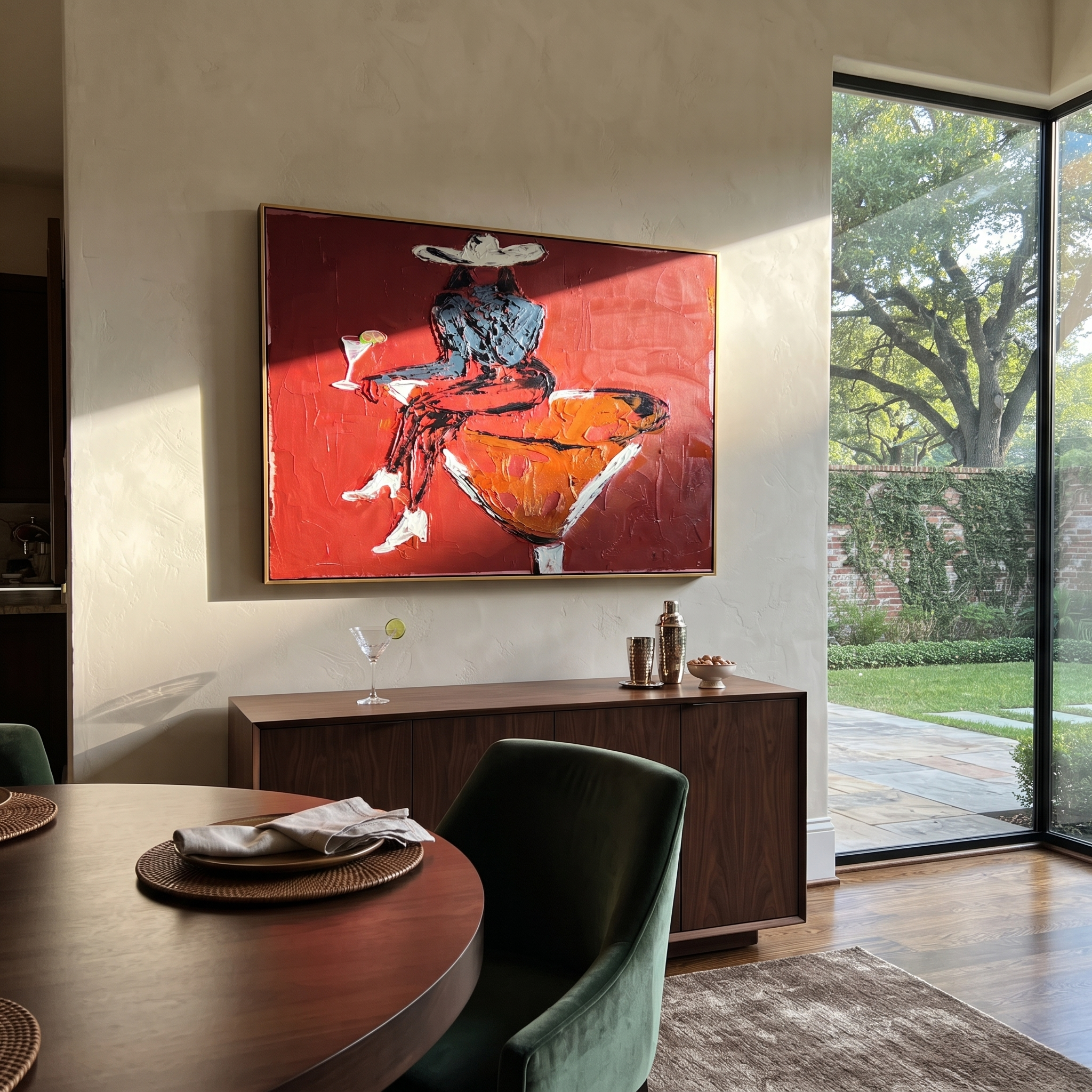 Burgundy Glass Holds Midnight displayed in a collected contemporary interior