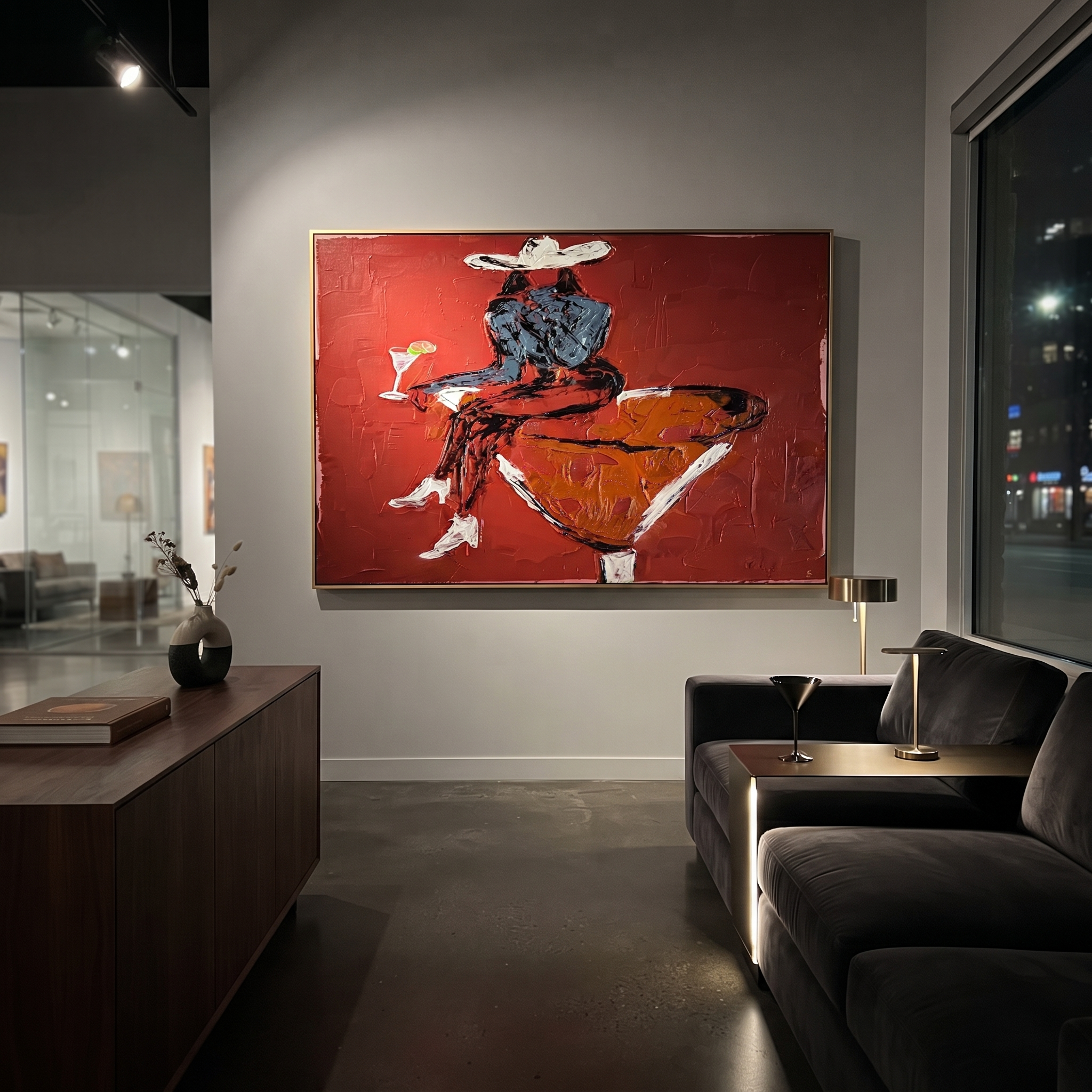 Burgundy Glass Holds Midnight styled with warm modern furnishings