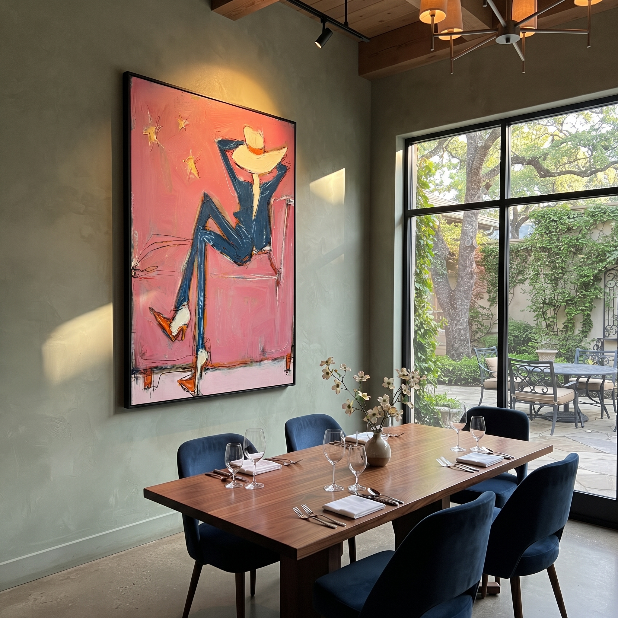 Blue Boots Face Starlight styled with warm modern furnishings