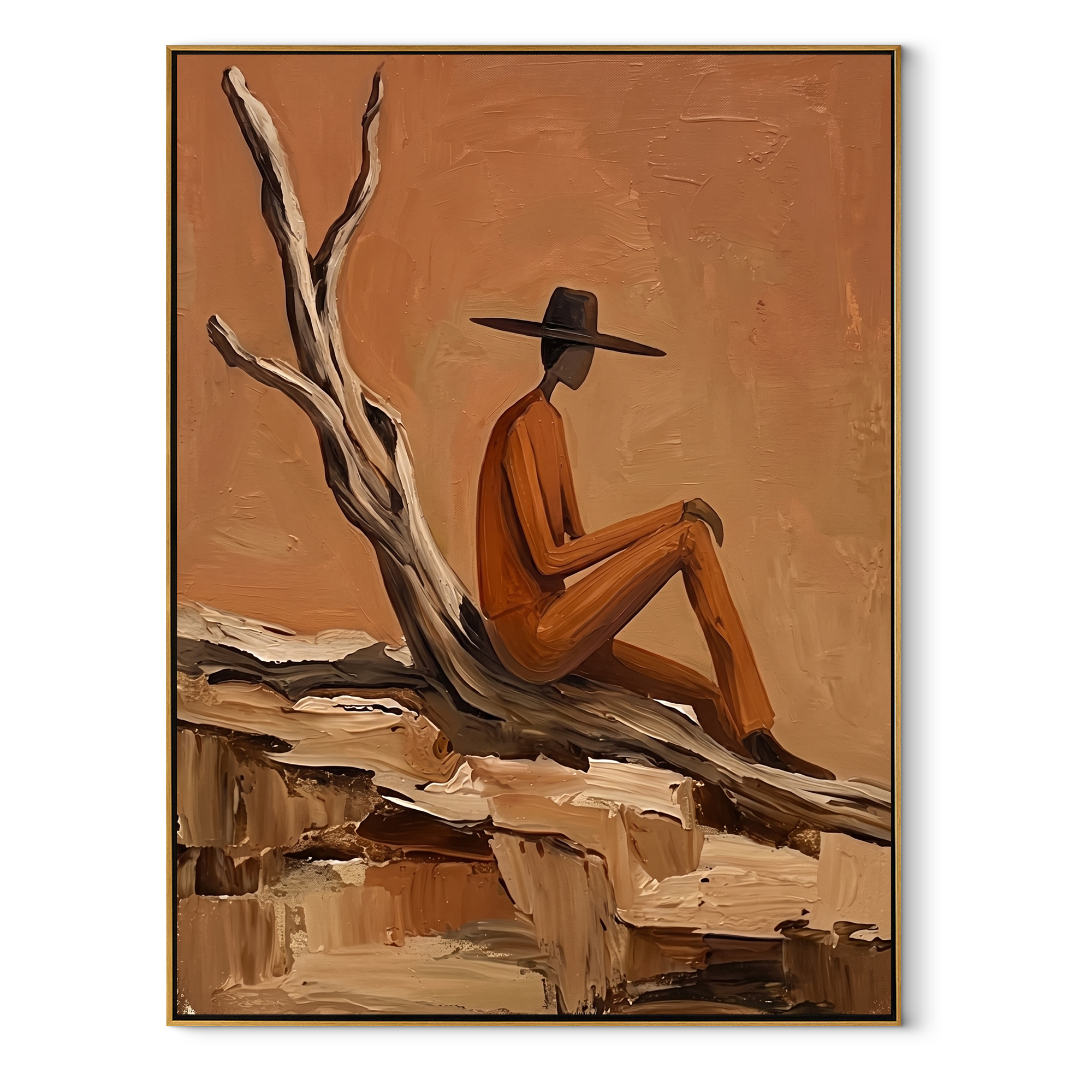 Deadwood Keeps His Counsel Western figurative painting, vertical canvas artwork
