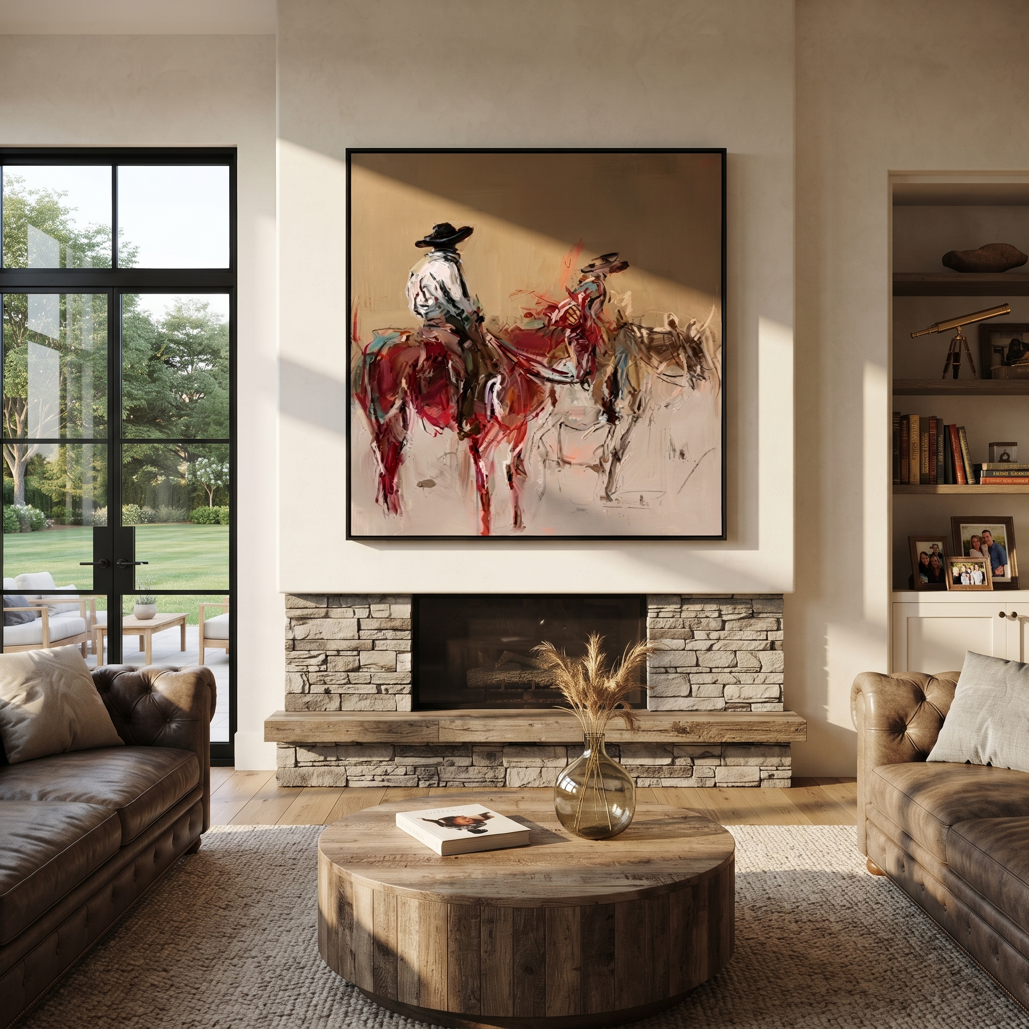 Two Riders Break Dust displayed in a collected contemporary interior