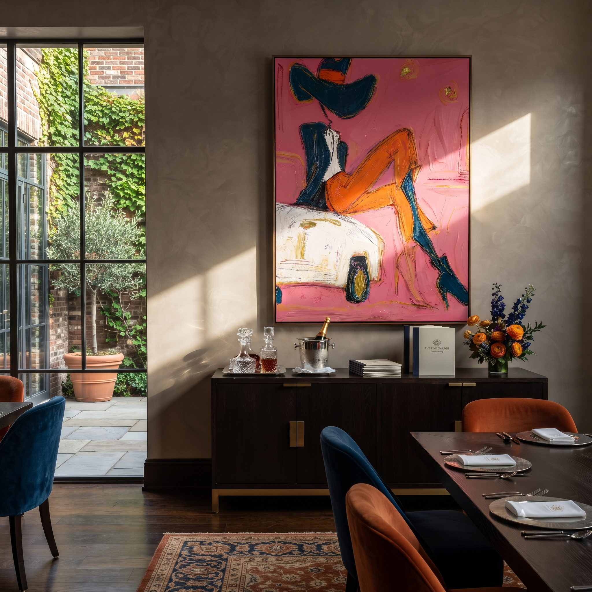 Orange Legs Chase Chrome displayed in a collected contemporary interior