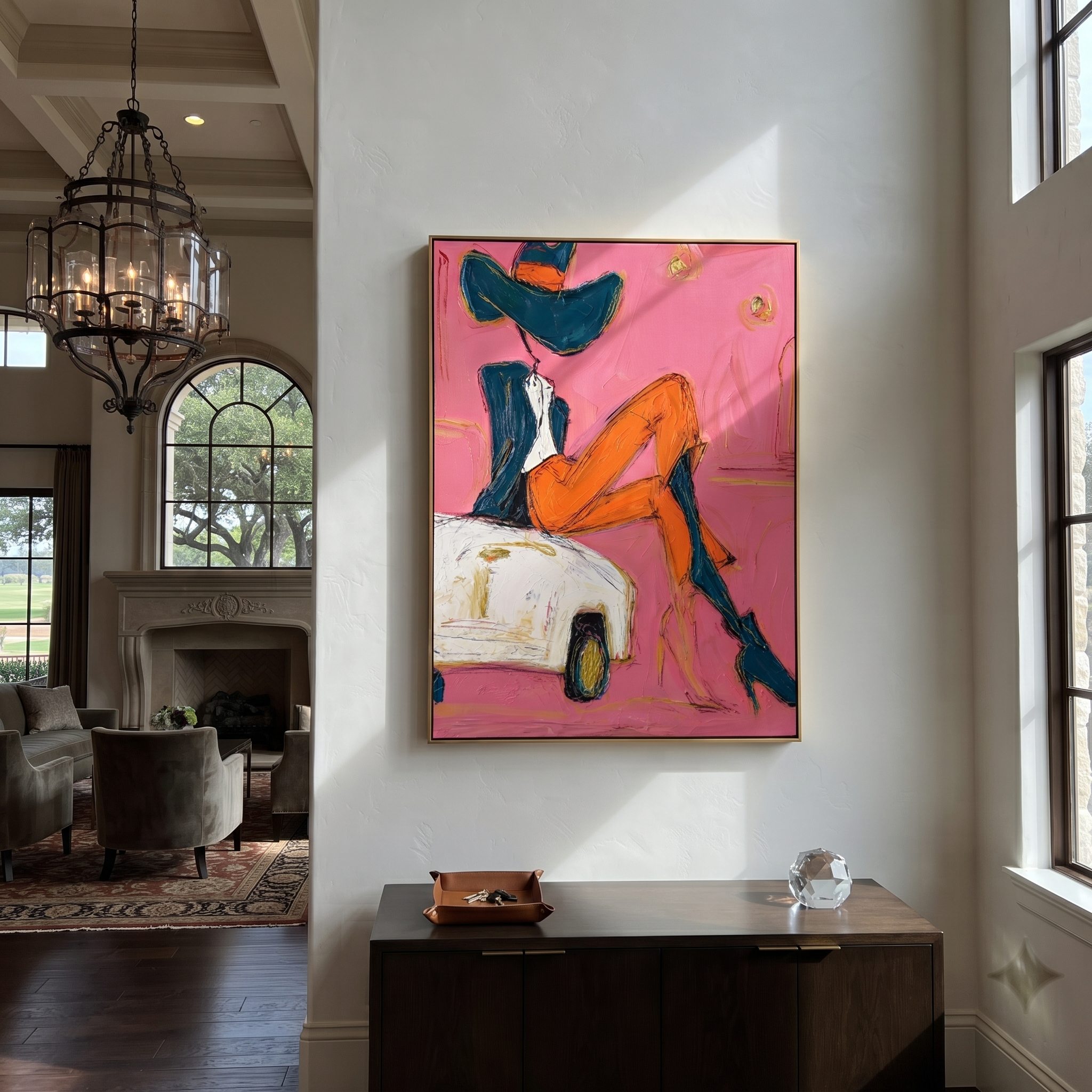 Orange Legs Chase Chrome displayed in a layered residential setting