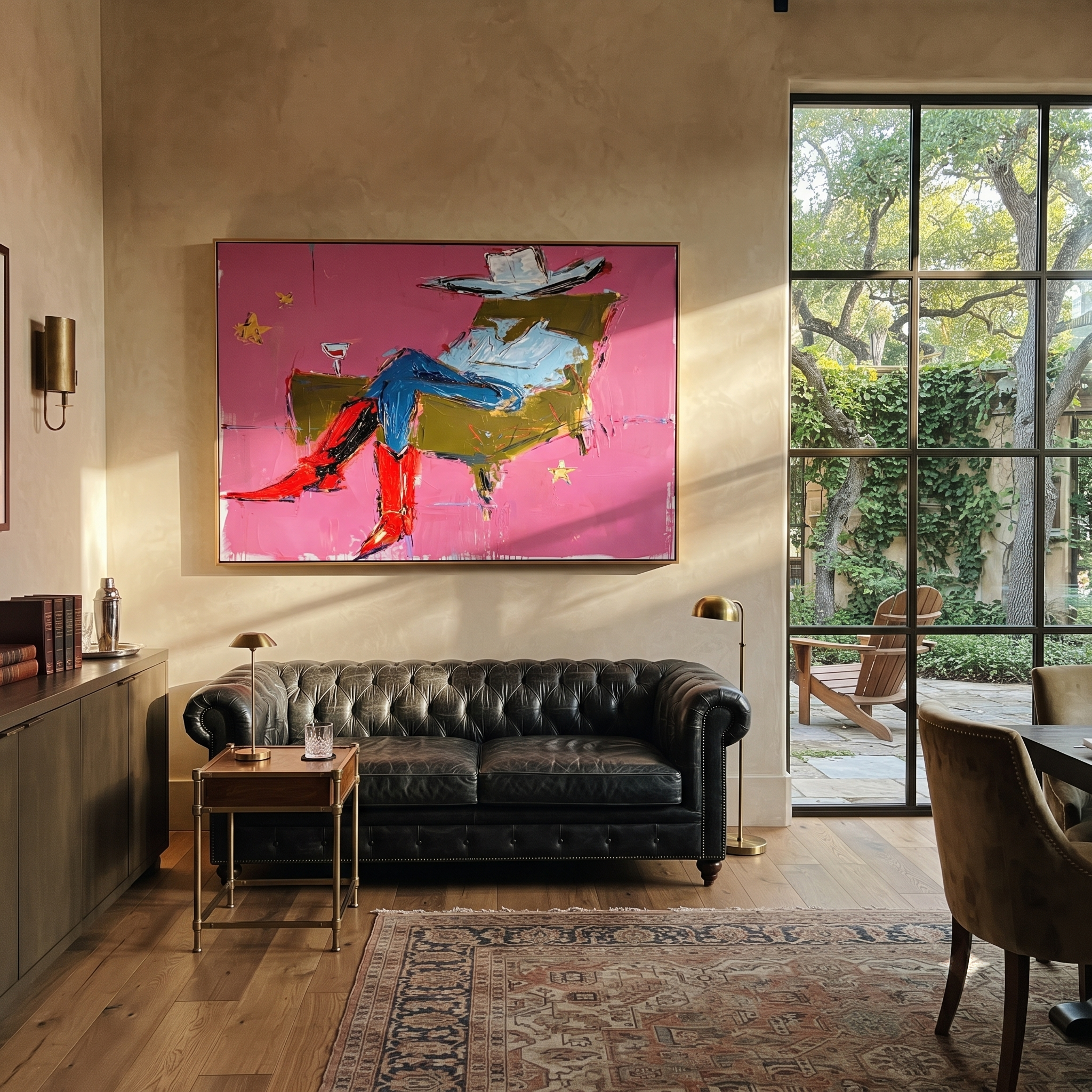 Red Boots Recline Westward displayed in a collected contemporary interior