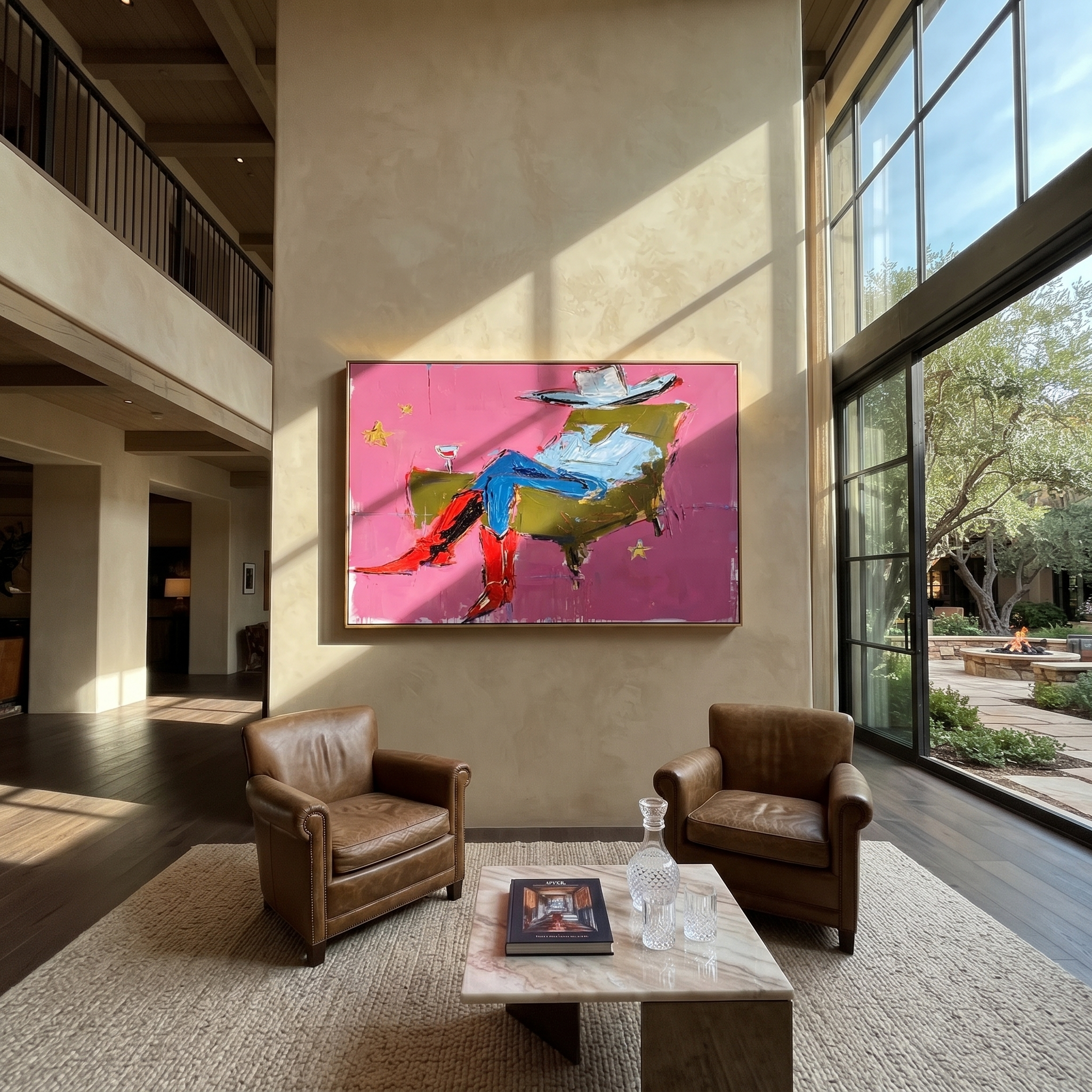 Red Boots Recline Westward displayed in a layered residential setting