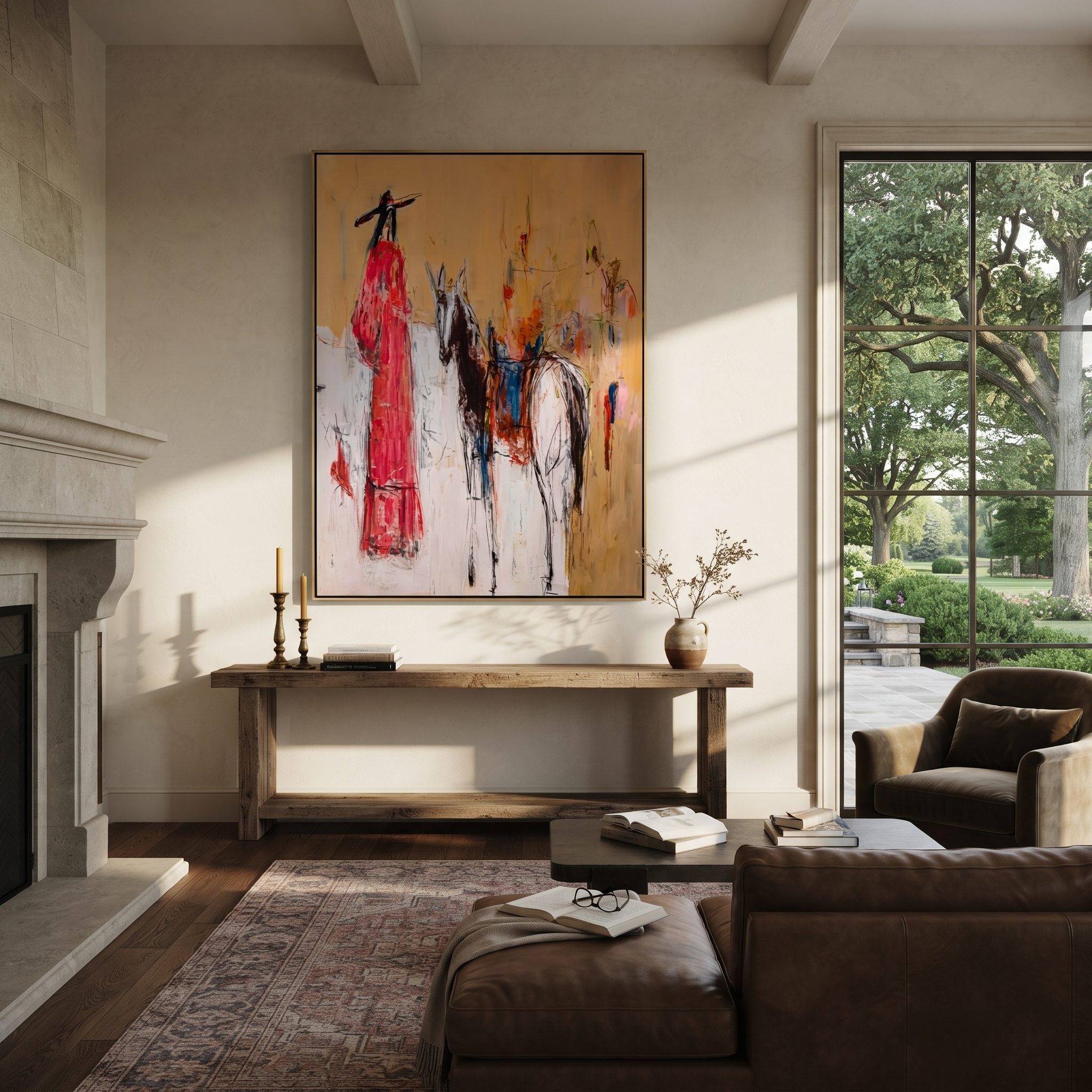 Scarlet Figure Follows Horse styled with warm modern furnishings
