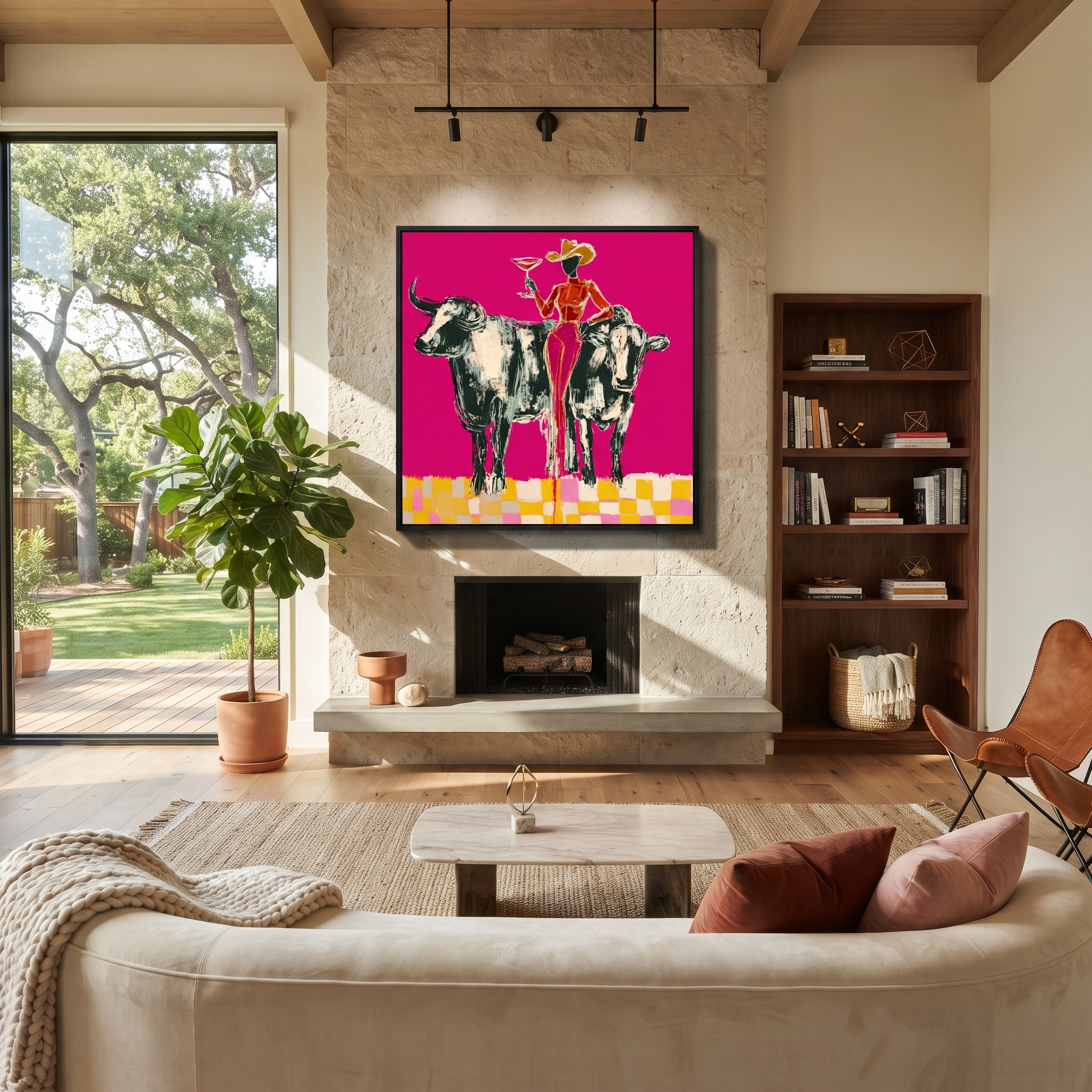 Twin Bulls Frame Toast styled with warm modern furnishings