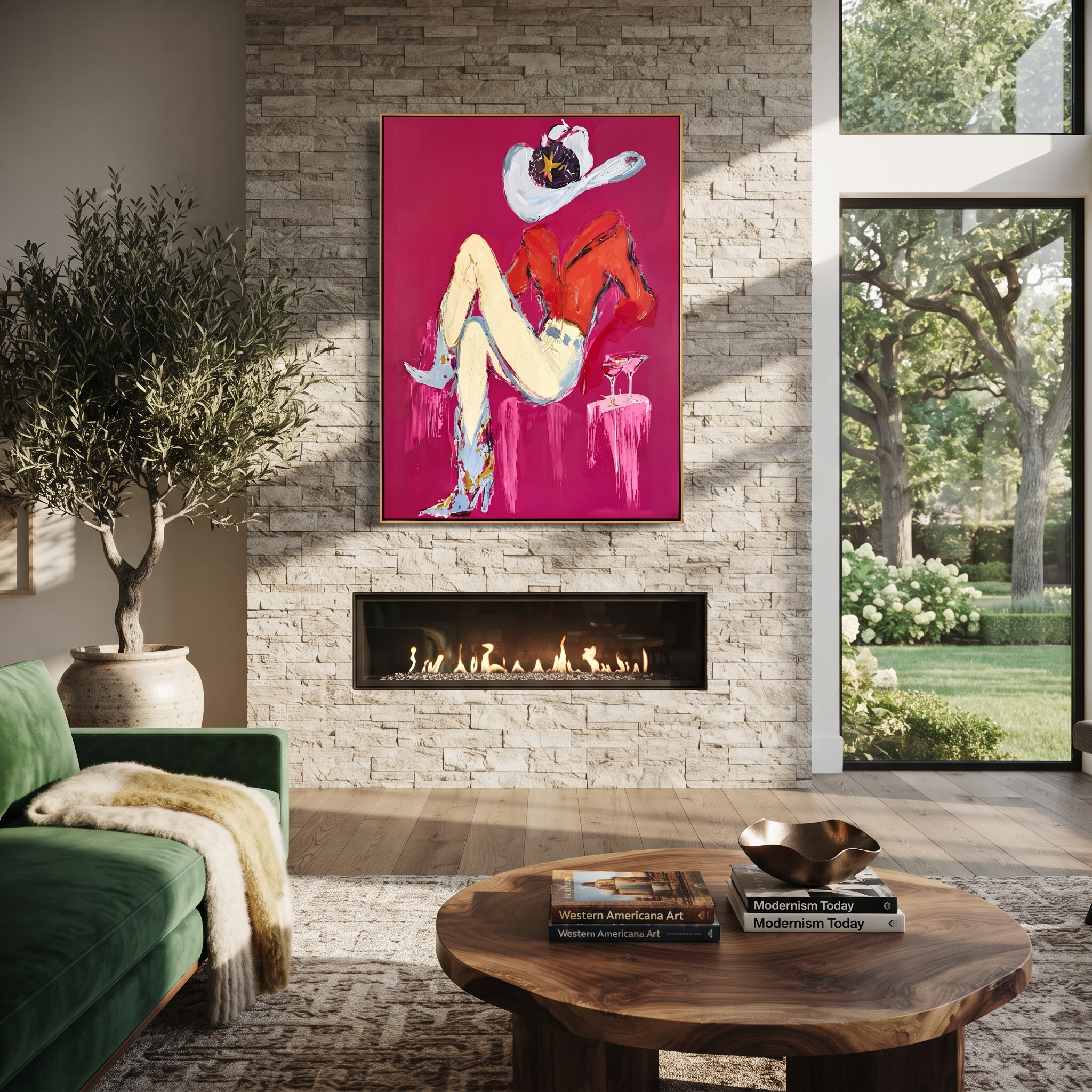 Scarlet Shirt Hides Stars styled with warm modern furnishings