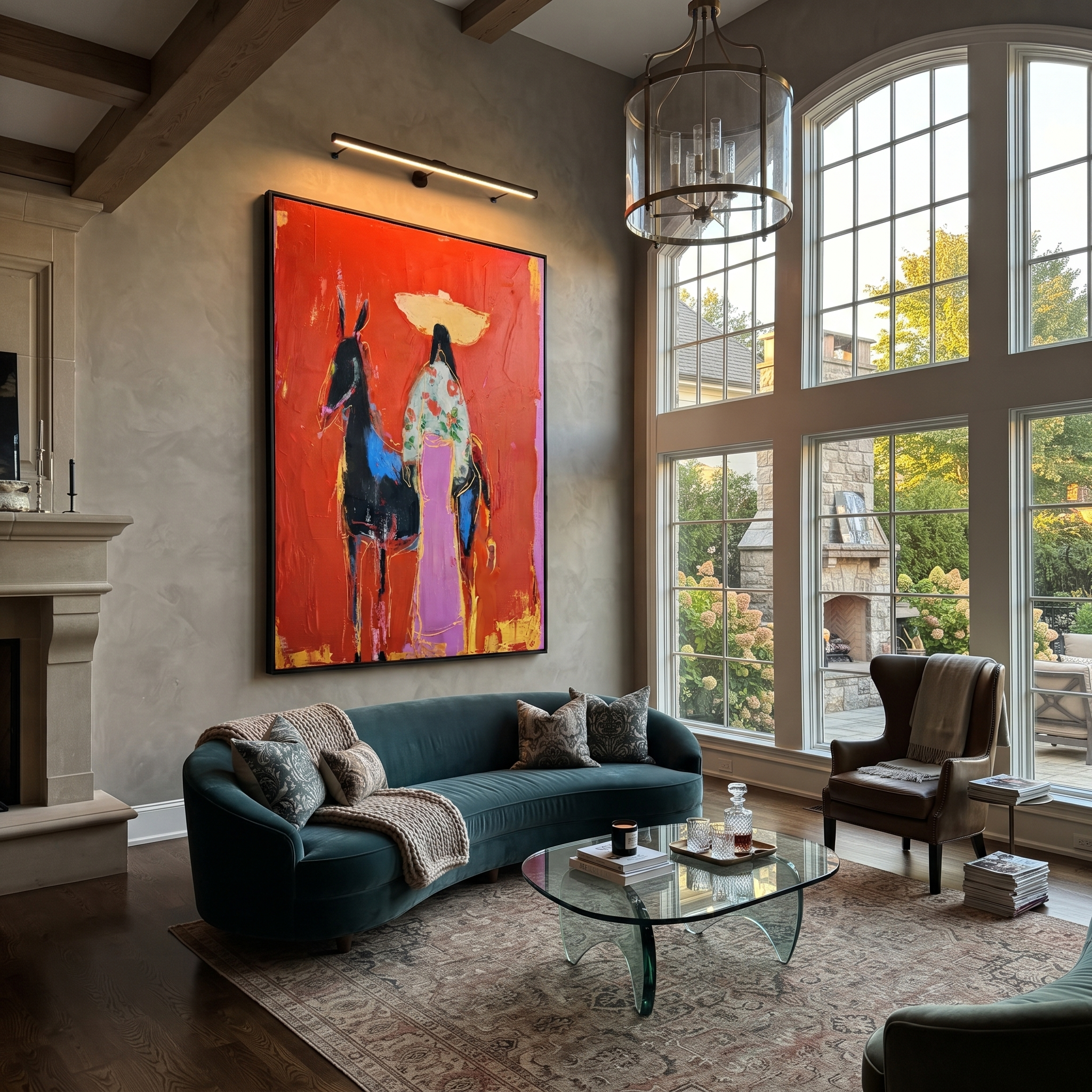 Floral Coat Meets Shadow styled with warm modern furnishings